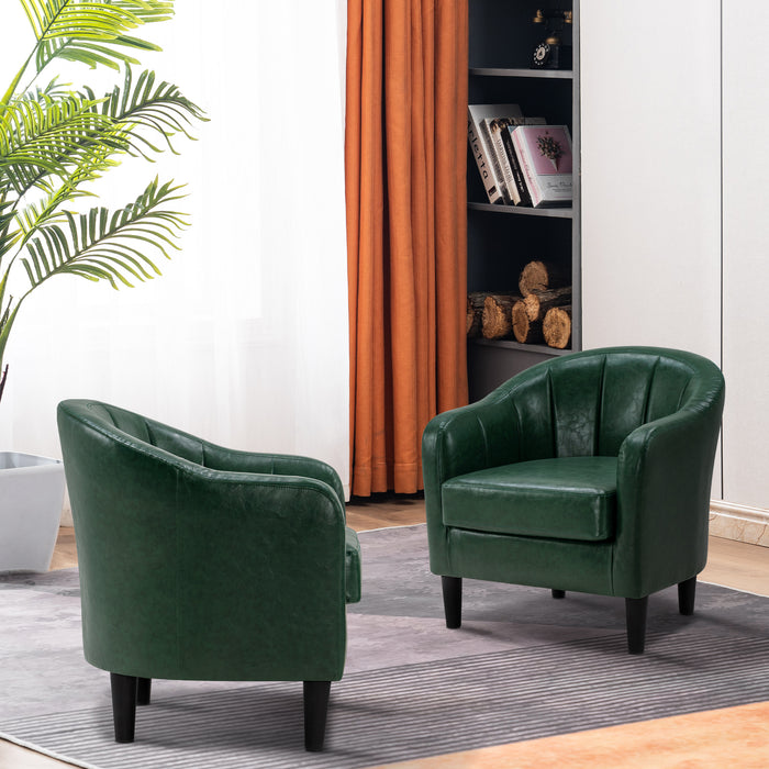 Mcombo Accent Club Chair, Barrel Chair with Ottoman, Faux Leather Arm Chair for Living Room Bedroom, Small Space 4022