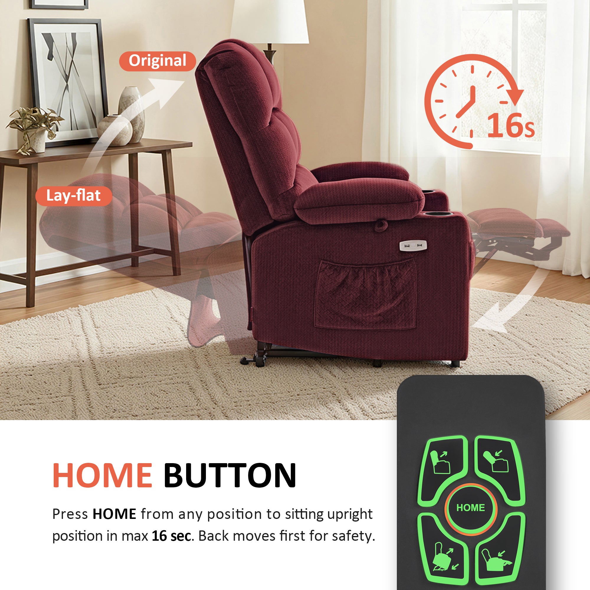 Power Lift Recliner Chair for Elderly, Dual Motor, Massage and Heat, Fabric 7680|7679|R7688|R7677