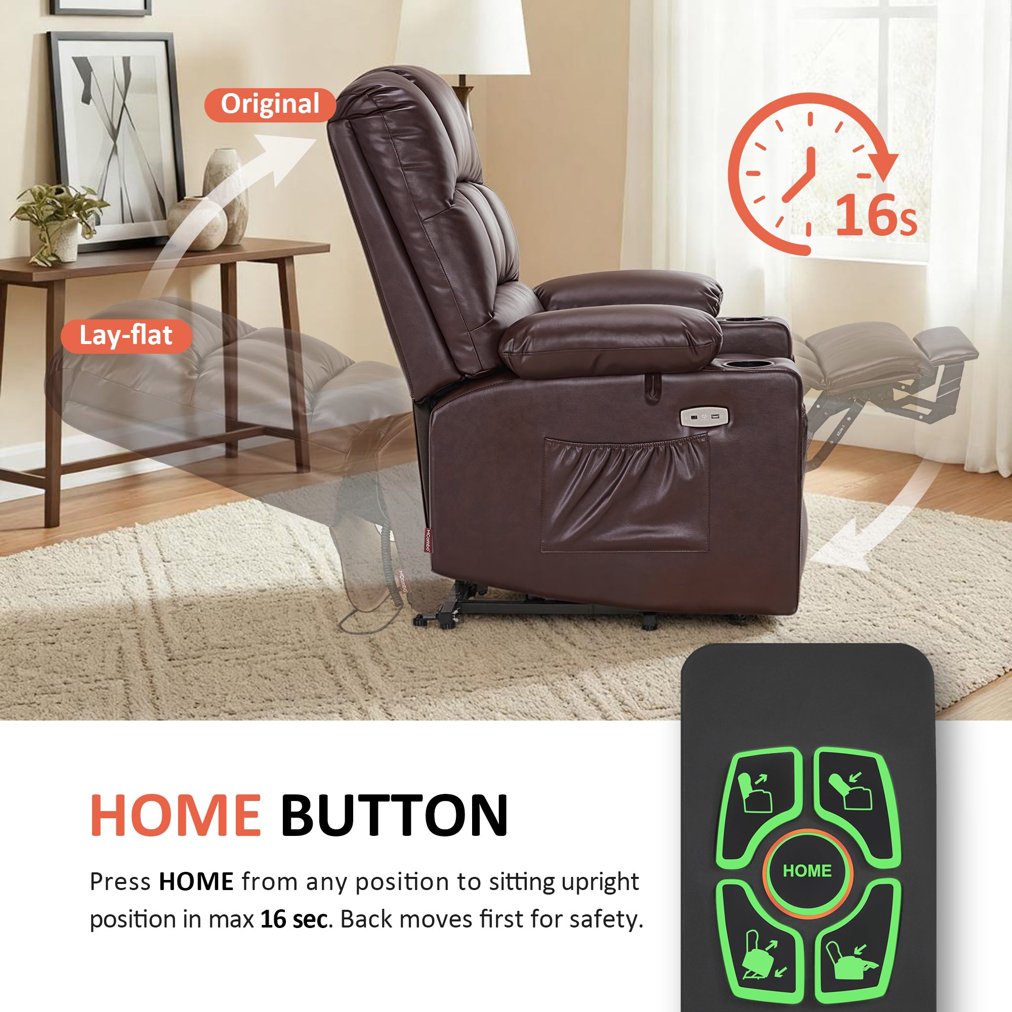 Power Lift Recliner Chair for Elderly, Dual Motor, Massage and Heat, Faux Leather 7680|7679|R7688|R7677