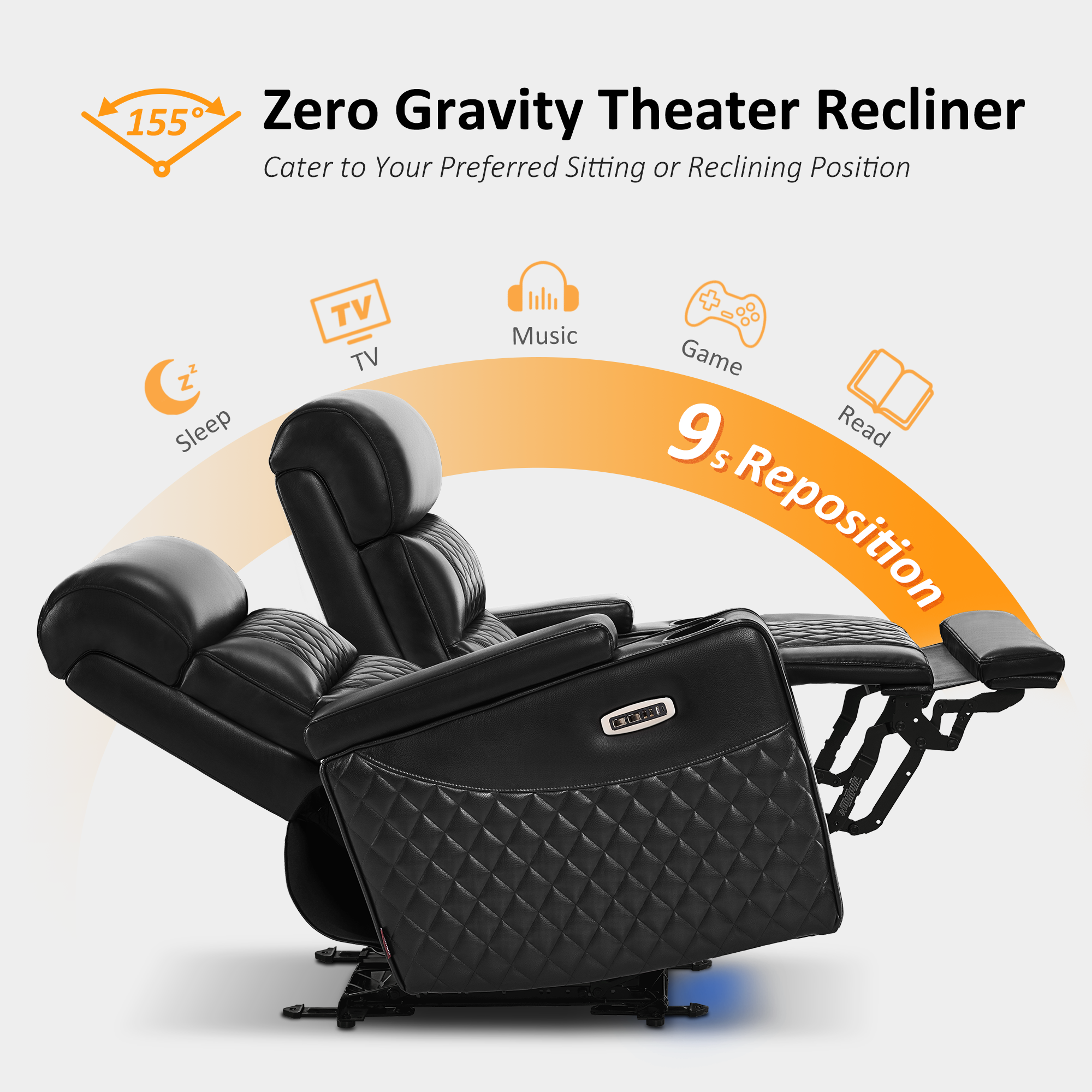 Power Reclining Loveseat, Home Theater Seating, Faux leather HTS470