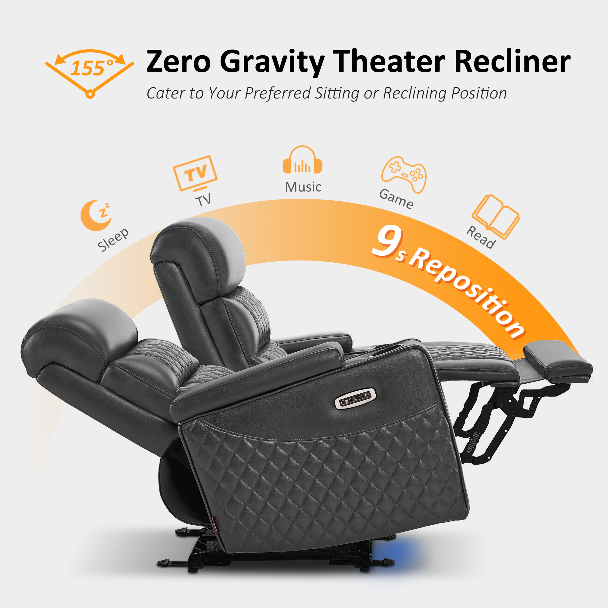Power Reclining Loveseat, Home Theater Seating, Faux leather HTS470