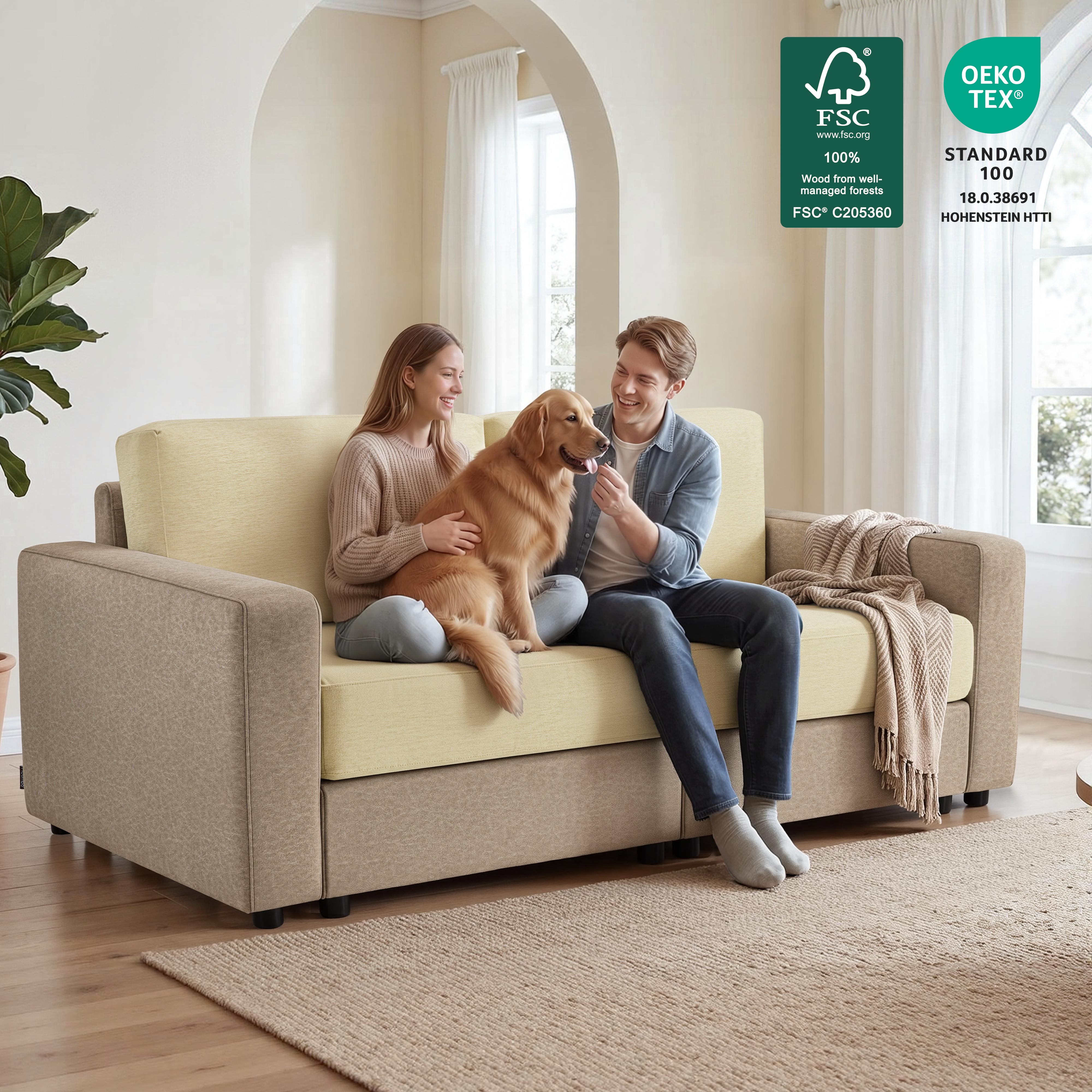 Oversized Sectional Sofa with 26" Deep Seat, Storage Ottoman, Pet-Friendly Fabric S6366