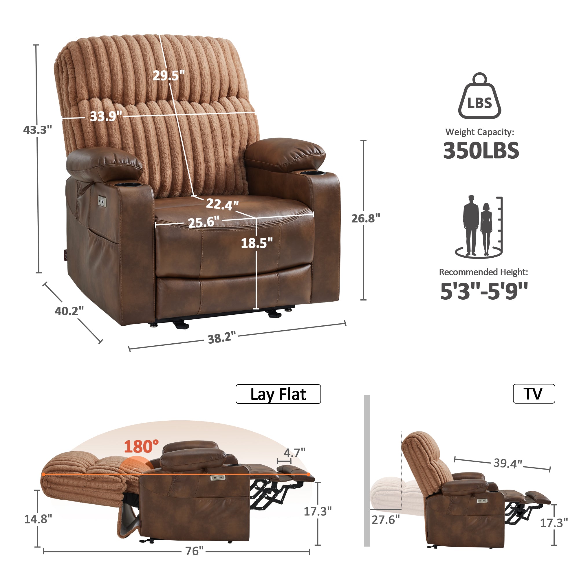 180° Lay Flat Power Lift Recliner Chair for Elderly, Dual Motor Lift Chair with Full-Body Heating for Sleeping, Extra Wide Seat,Imitation Rabbit Fur R7123