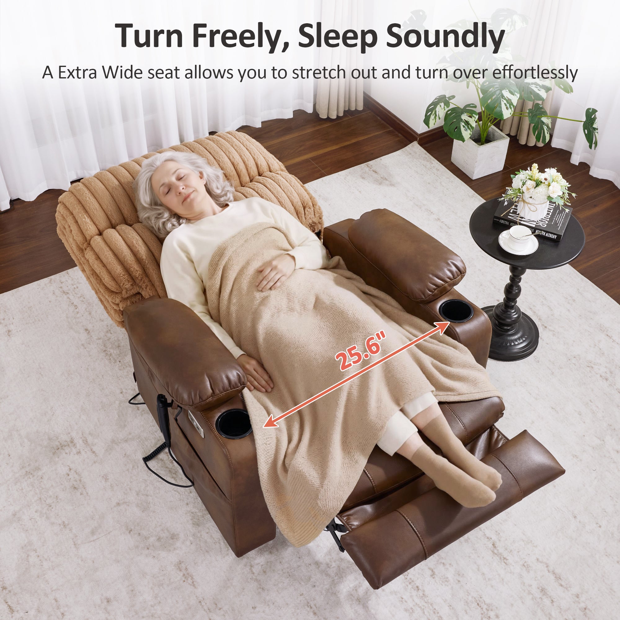 180° Lay Flat Power Lift Recliner Chair for Elderly, Dual Motor Lift Chair with Full-Body Heating for Sleeping, Extra Wide Seat,Imitation Rabbit Fur R7123