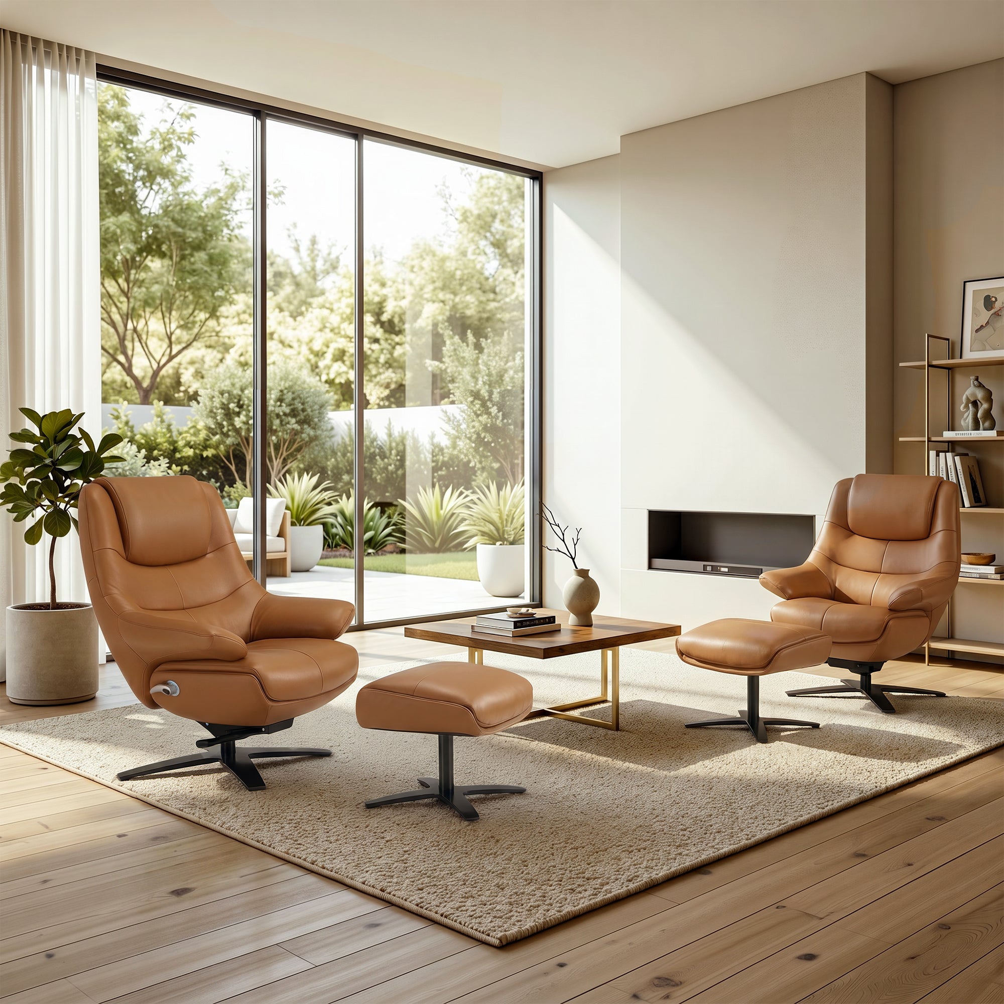 Genuine Leather Recliner Chair with Ottoman, 360°Swivel Recliner with Adjustable Backrest, Accent Chair for Living Room A7100