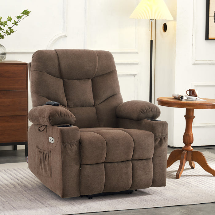 Mcombo Power Lift Recliner Chair Sofa for Elderly, 3 Positions, 2 Side Pockets and Cup Holders, USB Ports, Fabric 7286
