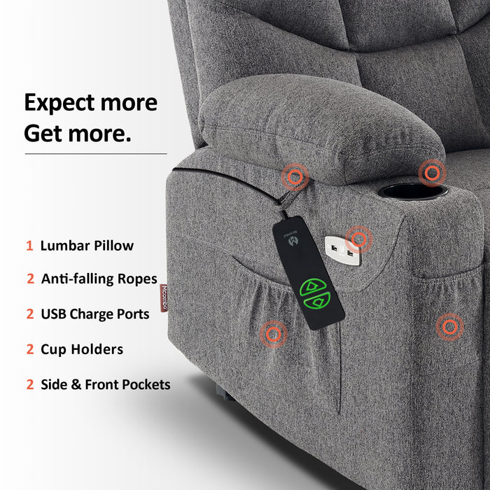 Mcombo Power Lift Recliner Chair Sofa for Elderly, 3 Positions, 2 Side Pockets and Cup Holders, USB Ports, Fabric 7286