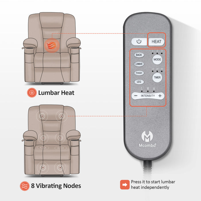 Mcombo Small Power Lift Recliner Chair with Massage and Heat for Short Elderly People, Fabric 7569