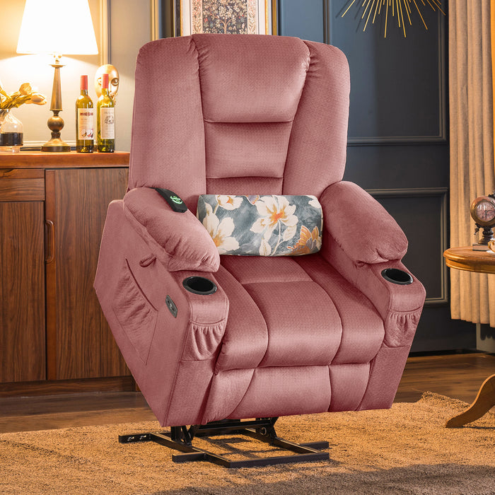 Mcombo Electric Power Lift Recliner Chair with Massage and Heat for Elderly, Extended Footrest, Hand Remote Control, Lumbar Pillow, Cup Holders, USB Ports, Fabric Medium(#7529)