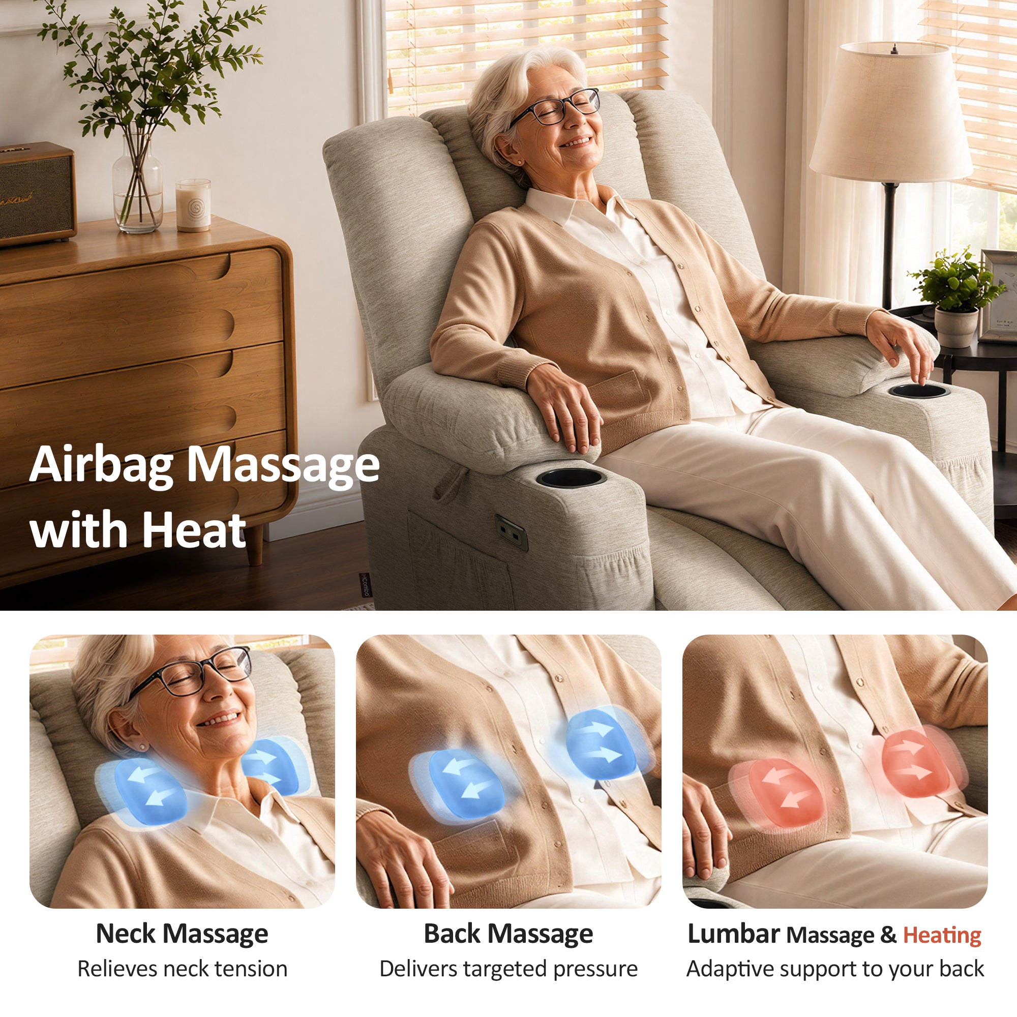 Power Lift Recliner with Airbag Massage for Eldery 7507