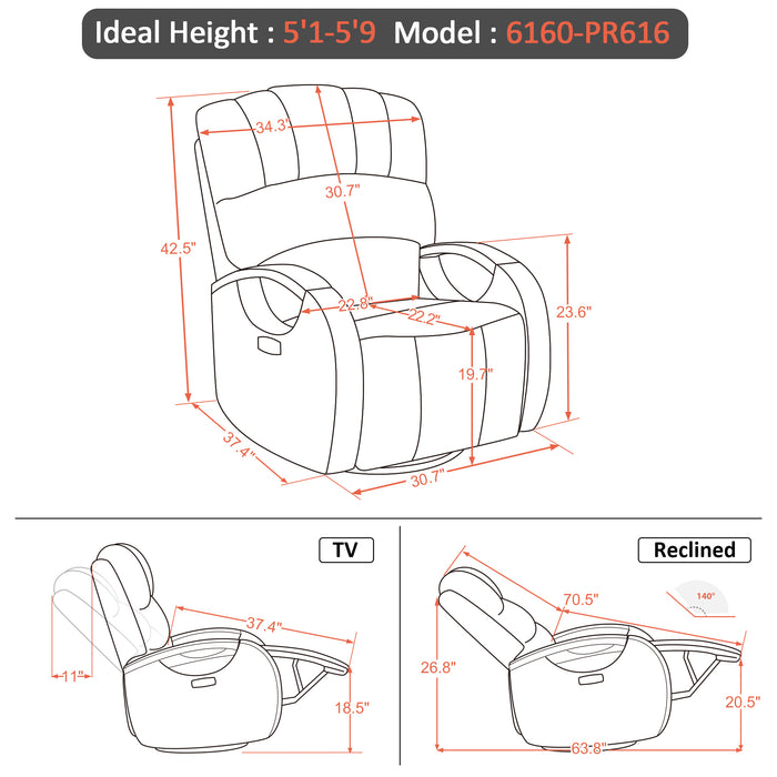 MCombo Power Swivel Glider Rocker Recliner with Adjustable Headrest for Nursery, Breathable Leather PR616