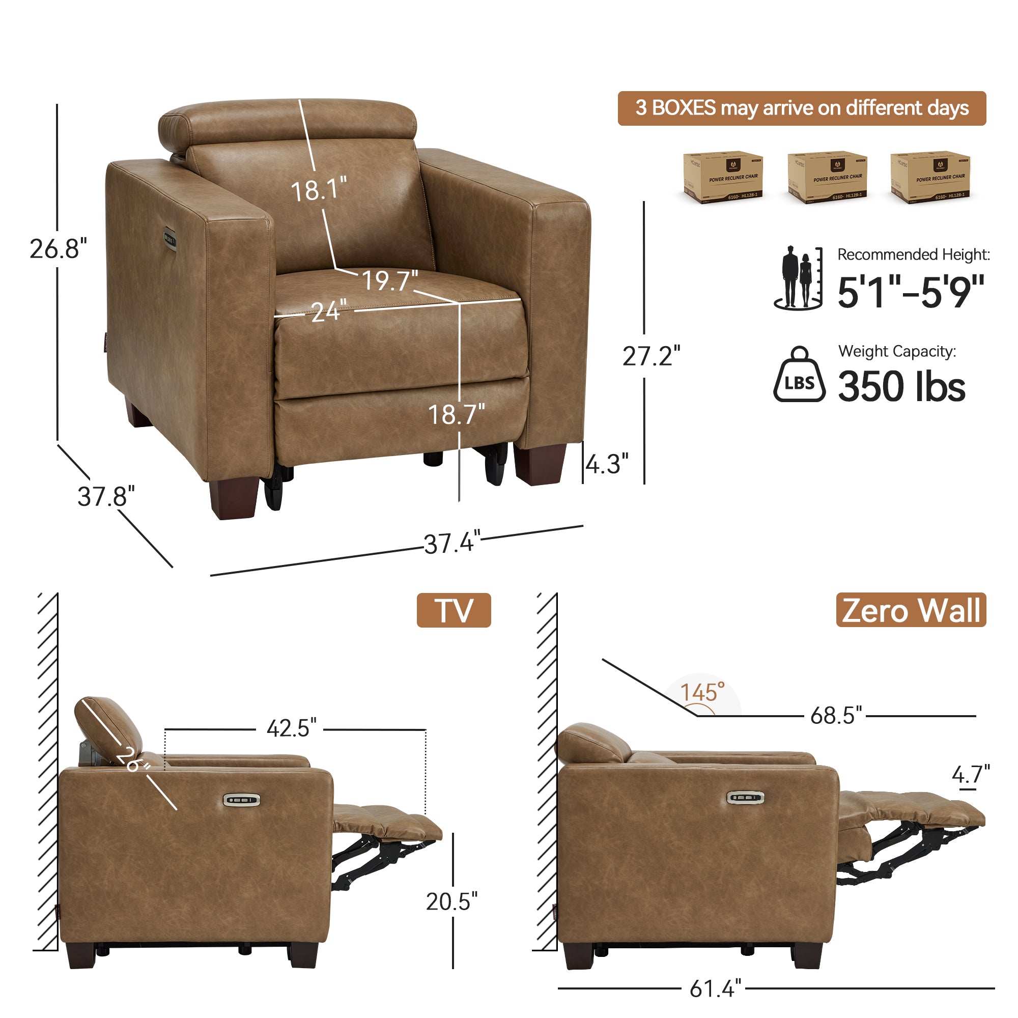Zero Wall Hugger Power Recliner with Power Headrest, HL128