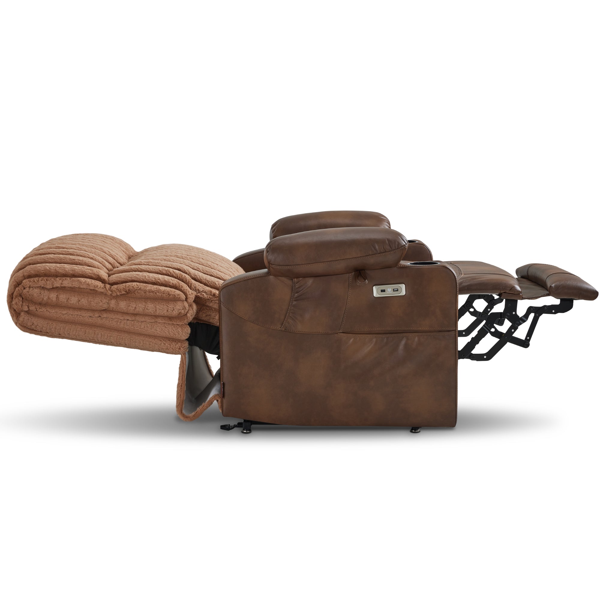 Dual Motor 180° Lay Flat Power Lift Chair with Full-Body Heat, Imitation Rabbit Fur R7123