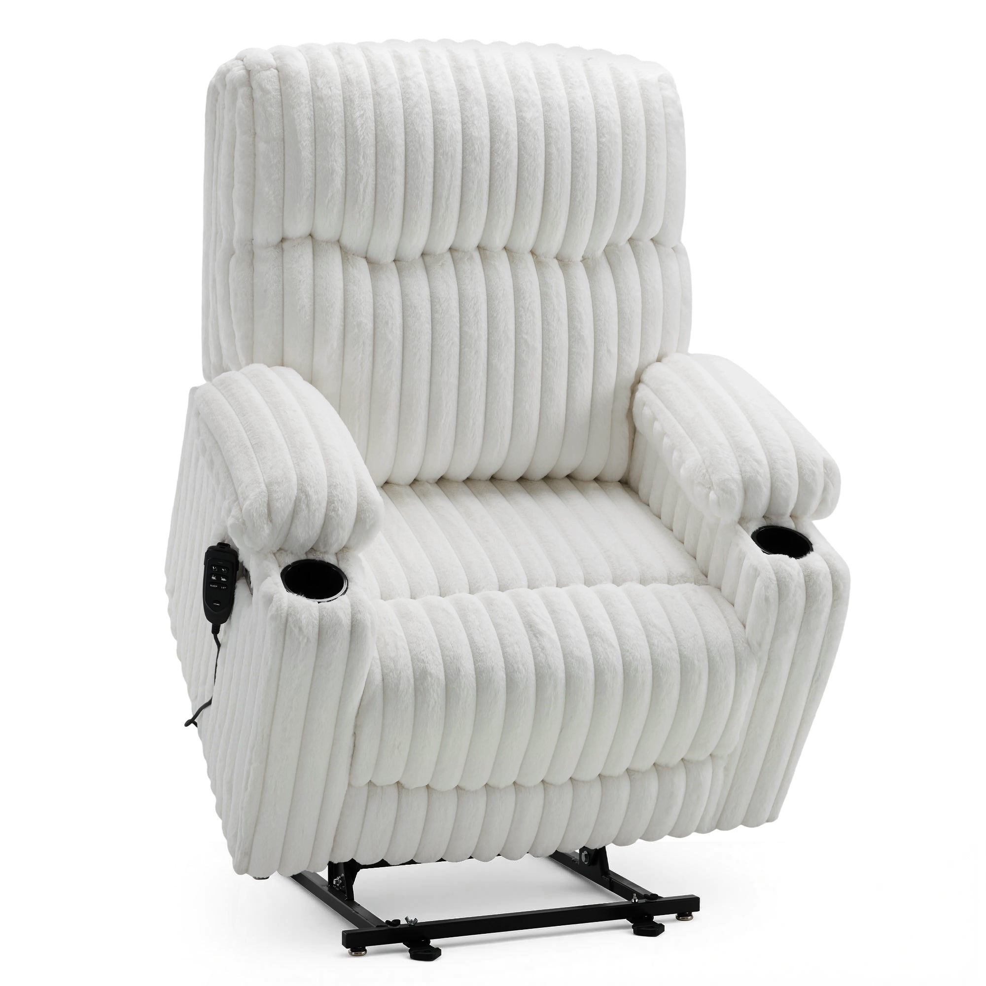 180° Lay Flat Power Lift Recliner Chair for Elderly, Dual Motor Lift Chair with Full-Body Heating for Sleeping, Extra Wide Seat,Imitation Rabbit Fur R7123