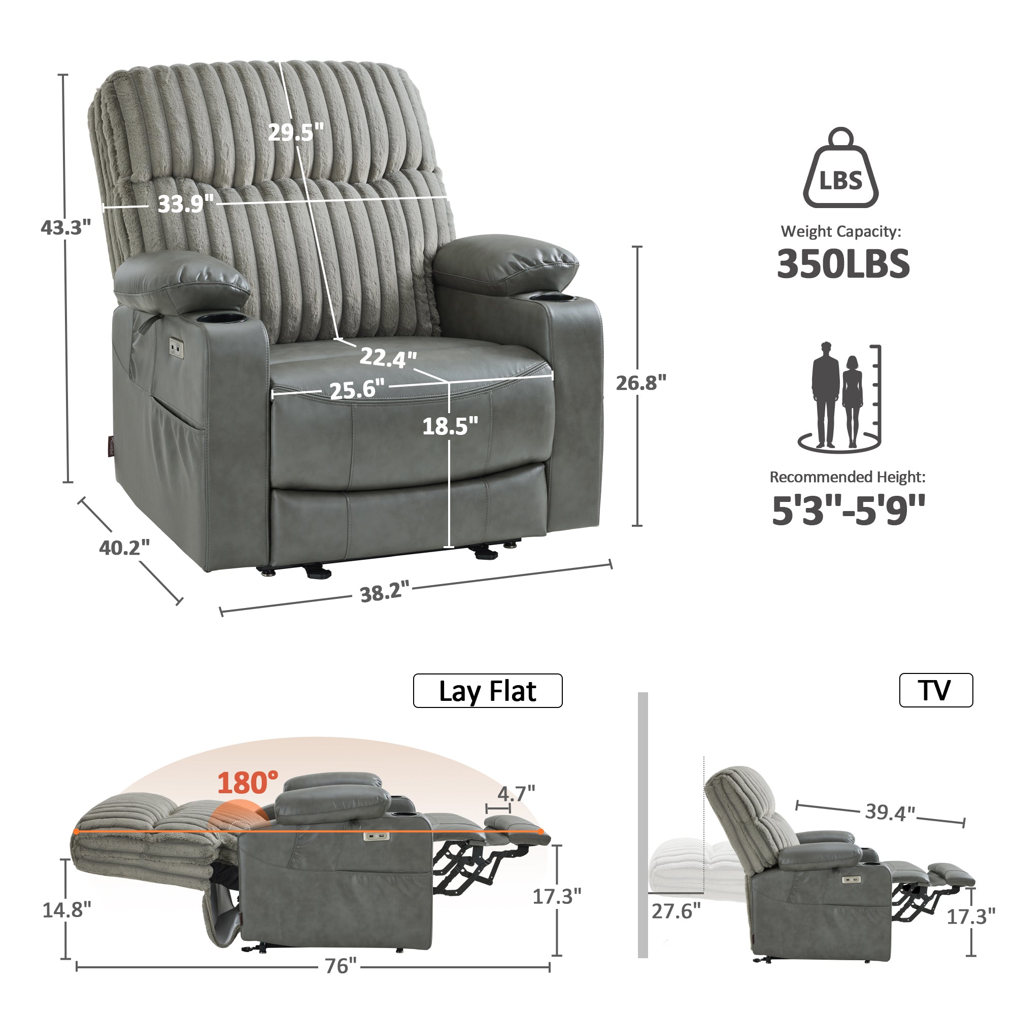 180° Lay Flat Power Lift Recliner Chair for Elderly, Dual Motor Lift Chair with Full-Body Heating for Sleeping, Extra Wide Seat,Imitation Rabbit Fur R7123