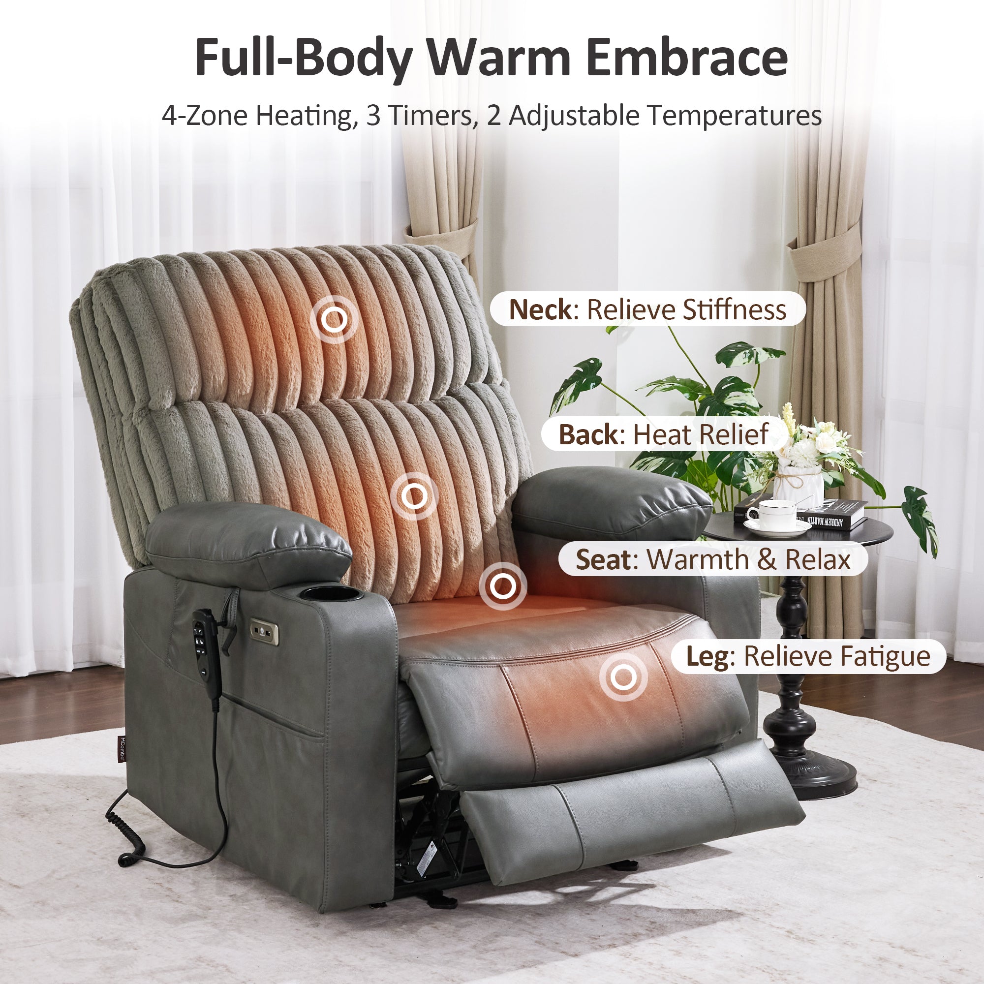 180° Lay Flat Power Lift Recliner Chair for Elderly, Dual Motor Lift Chair with Full-Body Heating for Sleeping, Extra Wide Seat,Imitation Rabbit Fur R7123