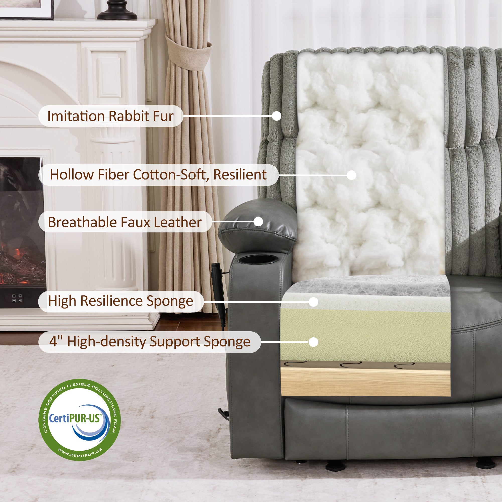 180° Lay Flat Power Lift Recliner Chair for Elderly, Dual Motor Lift Chair with Full-Body Heating for Sleeping, Extra Wide Seat,Imitation Rabbit Fur R7123
