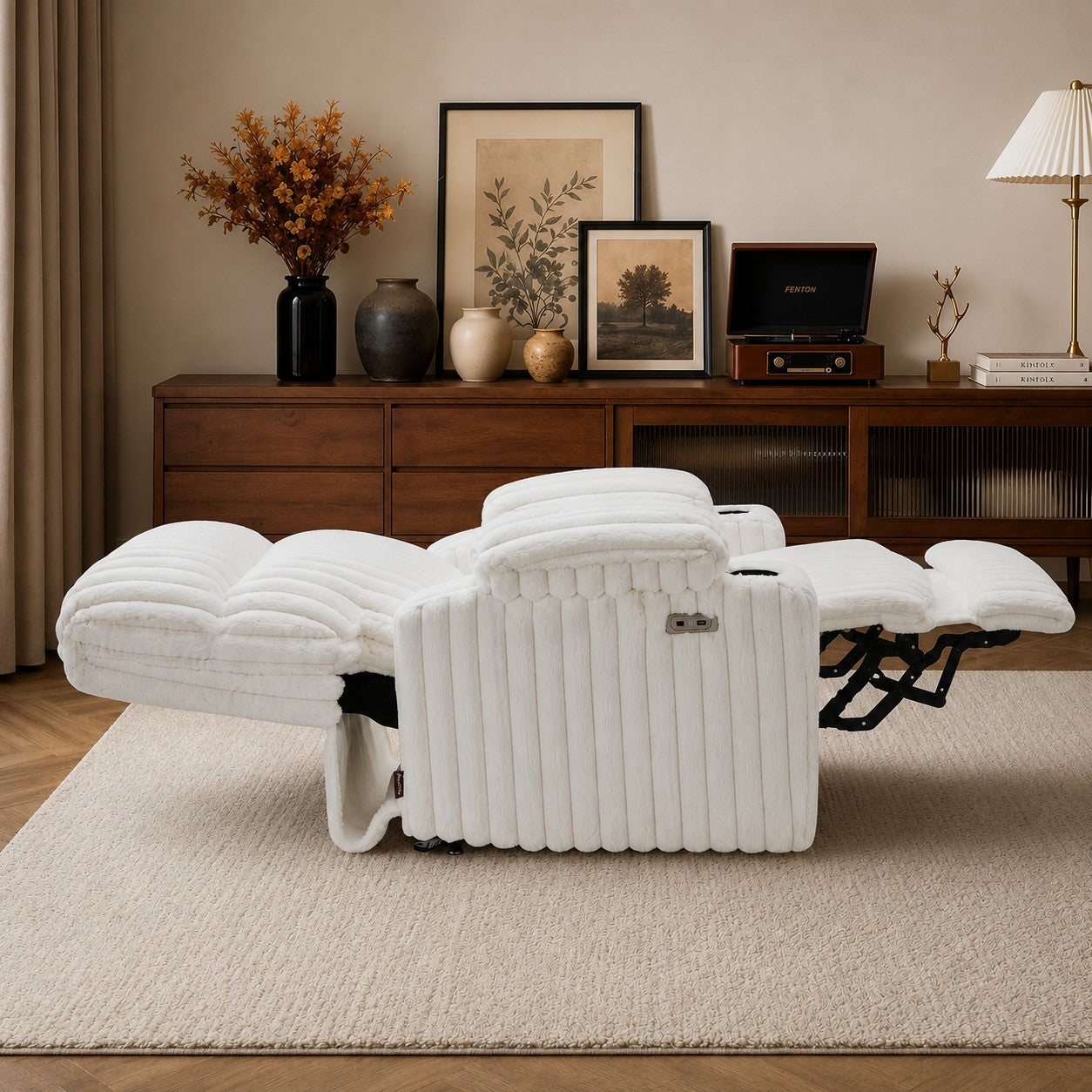 Dual Motor 180° Lay Flat Power Lift Chair with Full-Body Heat, Imitation Rabbit Fur R7123