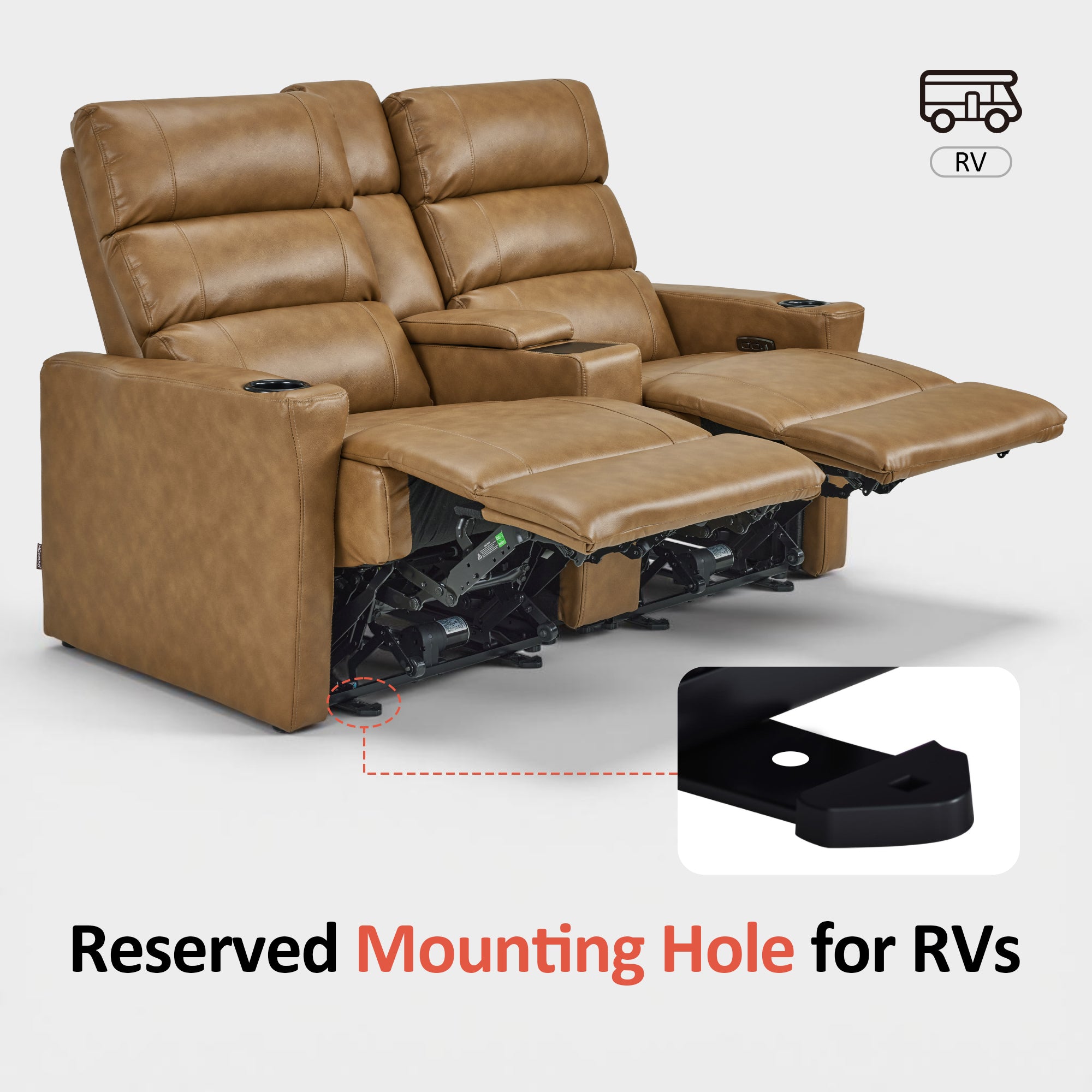 MCombo 62.6'' RV Recliner Loveseat Sofa with Console, Zero Wall Hugger Power Loveseat Recliner with USB Charge Ports, Outlet, for RVs, Living Rooms PR781
