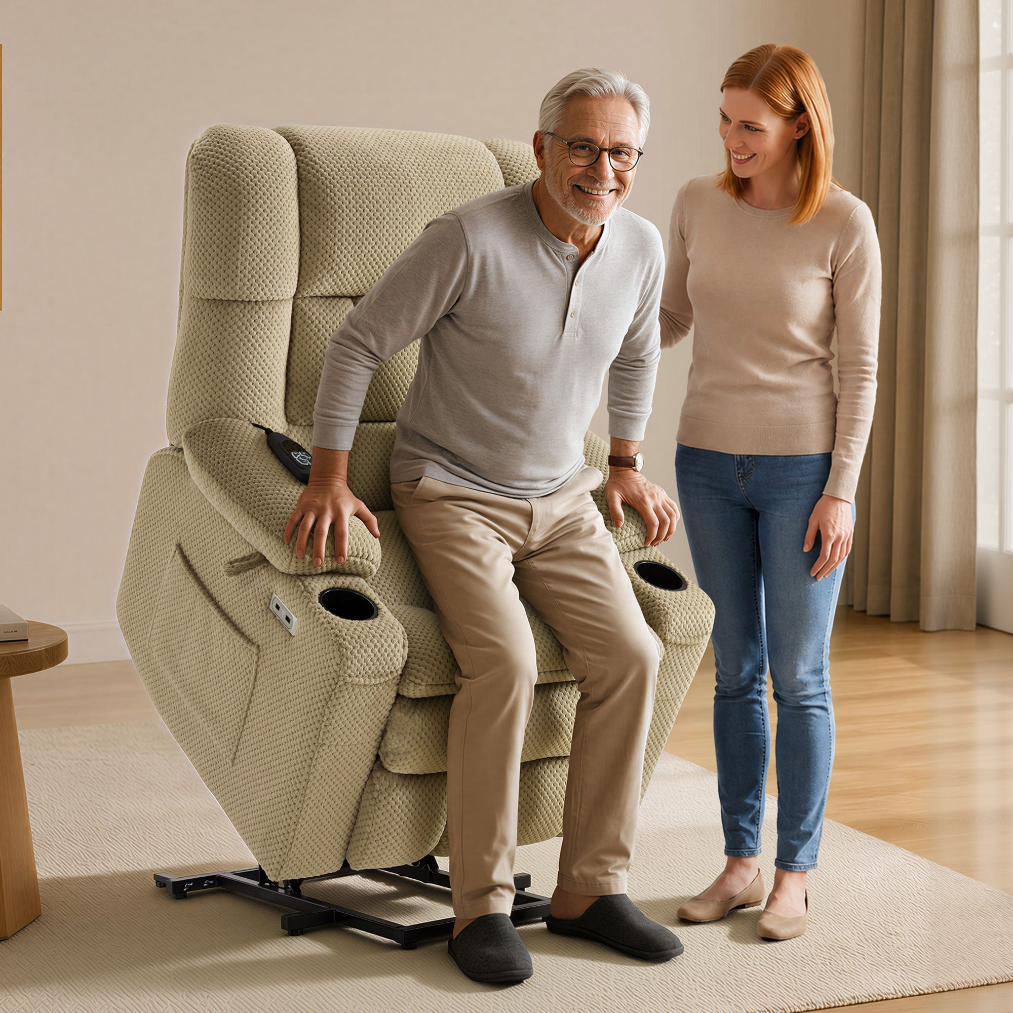 Dual Motor Power Lift Recliner Chair for Elderly, Massage and Heat, Lay Flat for Sleeping, Fabric 7890|7893|7896|R7897|R7891|R7894