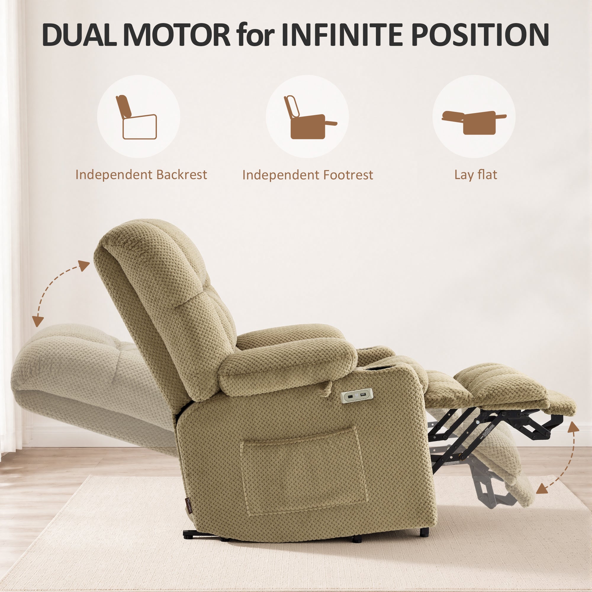 Dual Motor Power Lift Recliner Chair for Elderly, Massage and Heat, Lay Flat for Sleeping, Fabric 7890|7893|7896|R7897|R7891|R7894