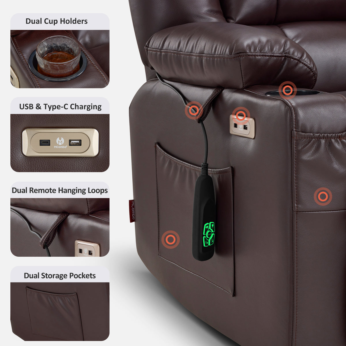 Dual Motor Power Lift Recliner Chair, Massage and Heat, Lay Flat for Sleeping, Faux Leather 7890|7893|7896|R7891|R7897|R7894