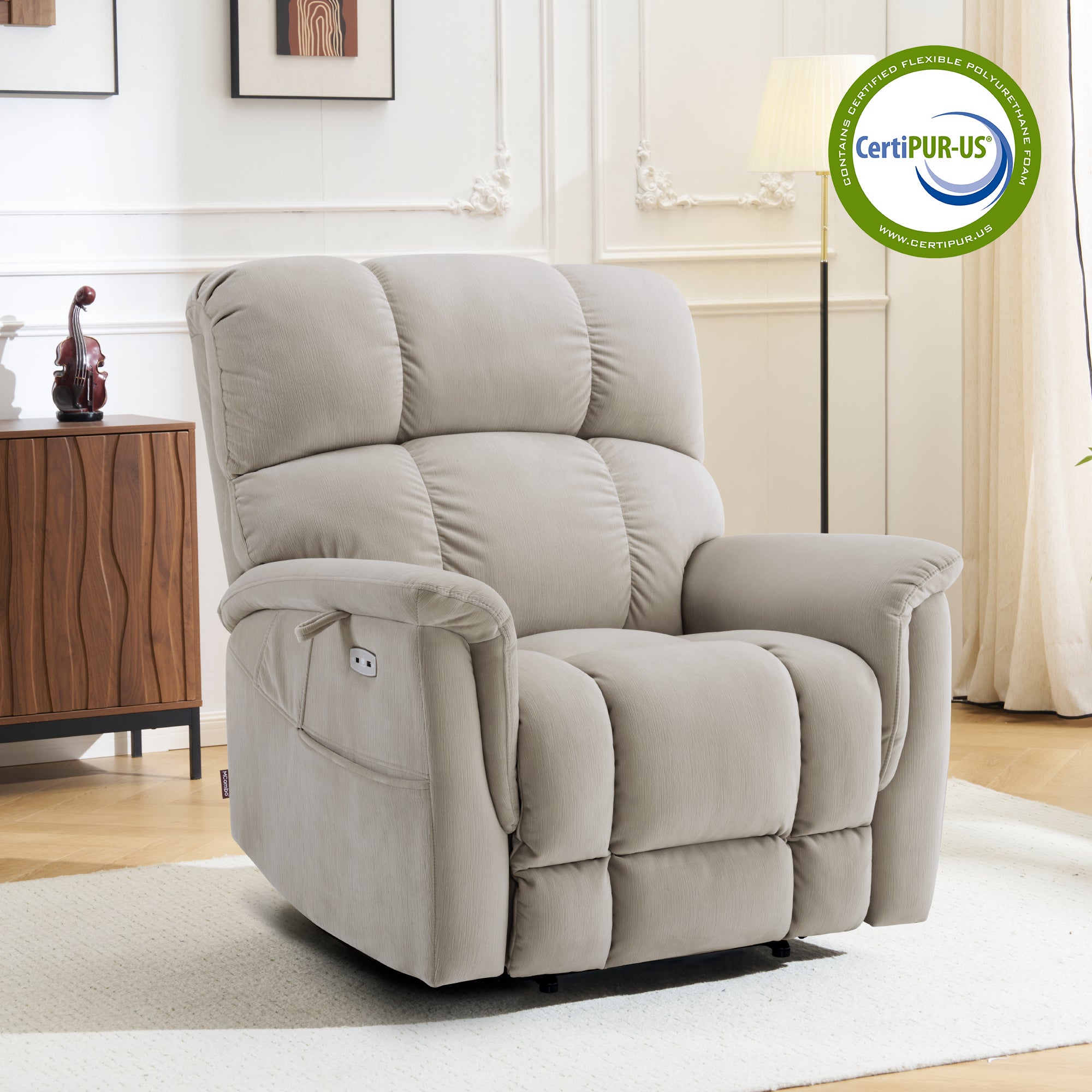 Power Lift Recliner Chair for Elderly, Dual Motor, Massage and Heat, Fabric R7166