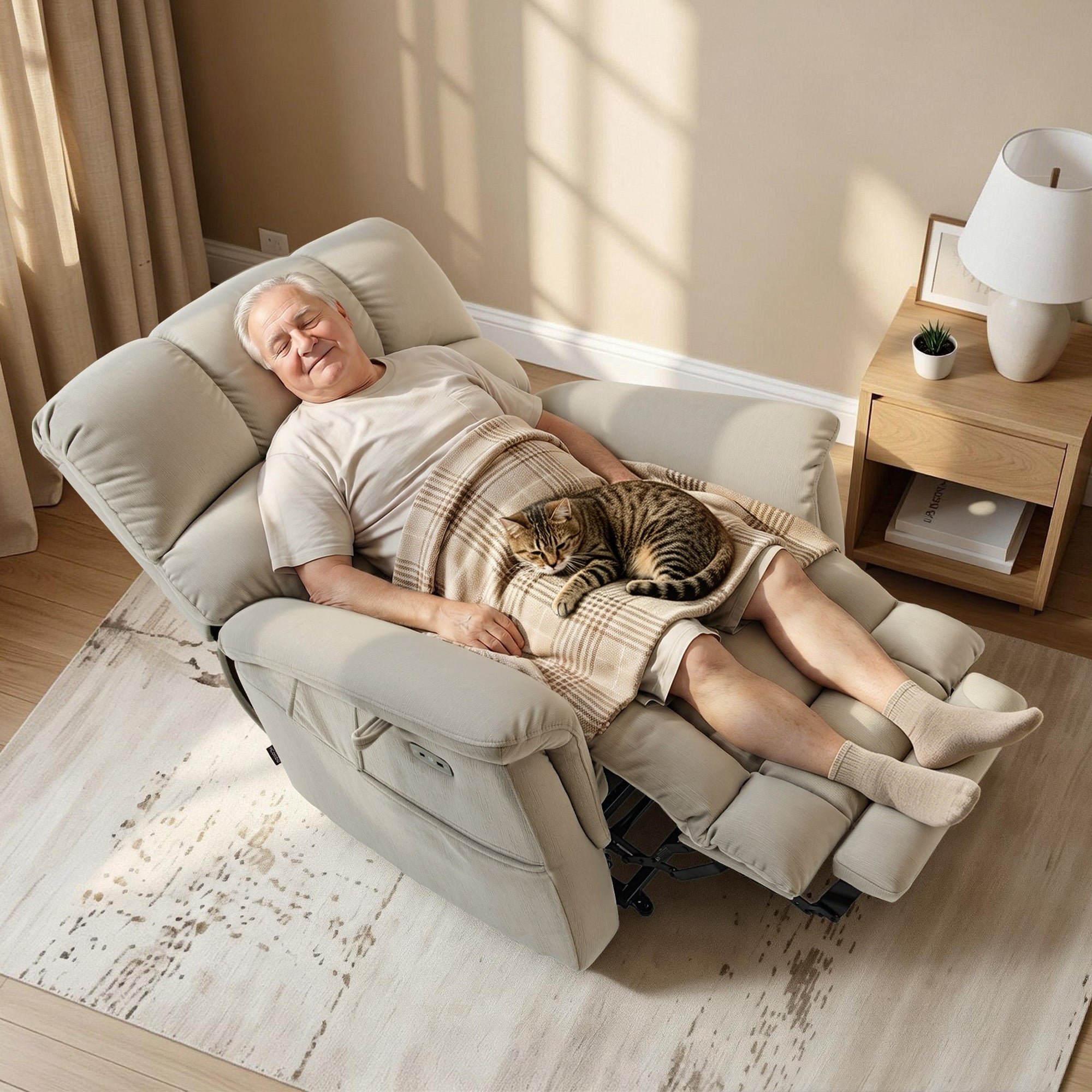 Dual Motor Power Lift Recliner Chair for Elderly, Massage and Lumbar&seat Heating, Fabric R7166