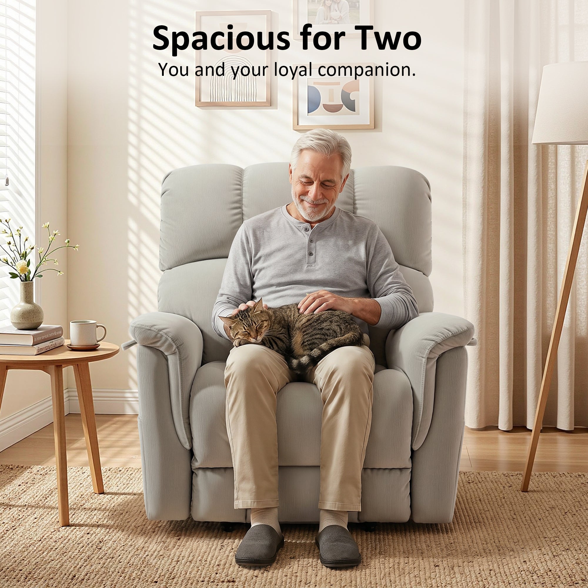 Dual Motor Power Lift Recliner Chair for Elderly, Massage and Lumbar&seat Heating, Fabric R7166