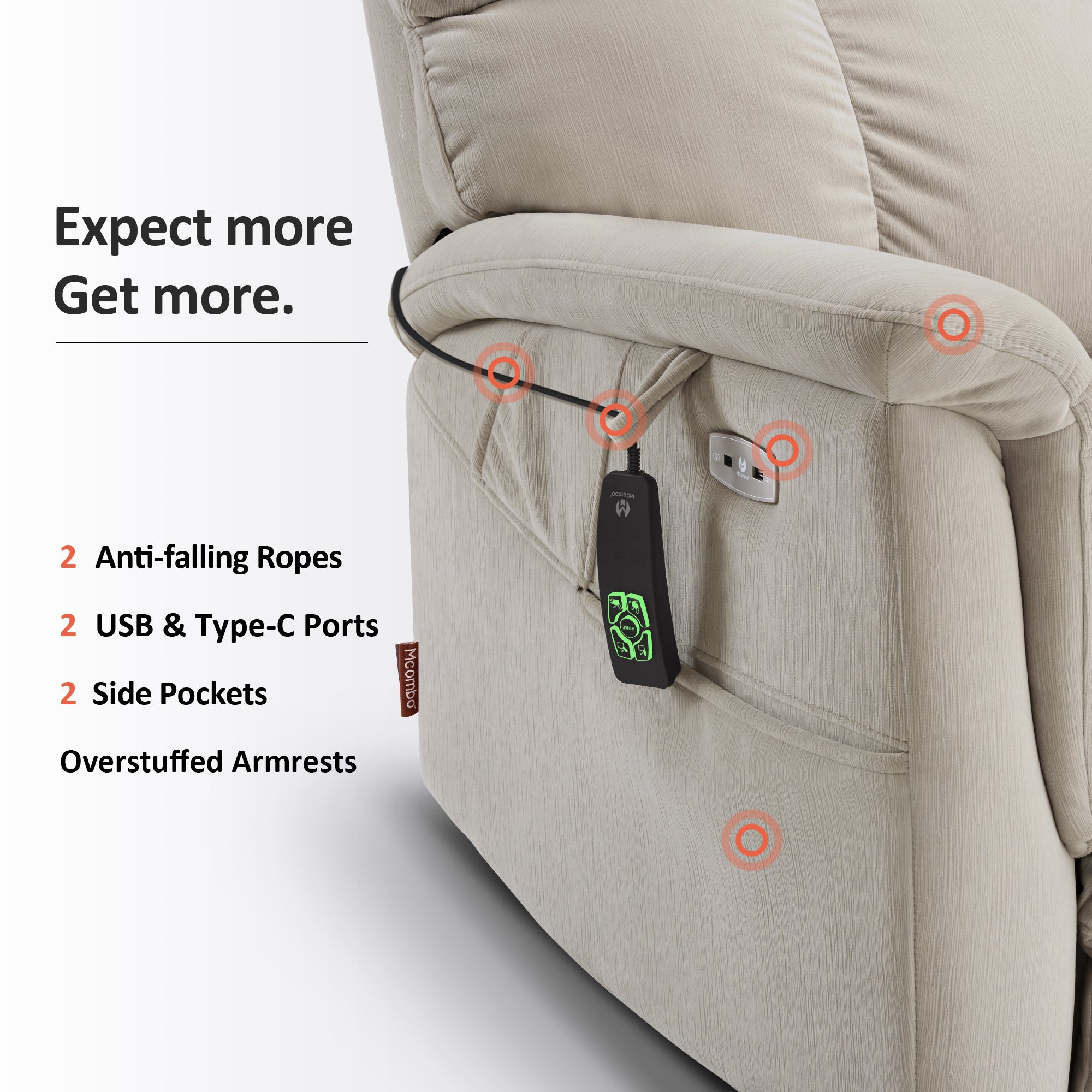 Dual Motor Power Lift Recliner Chair for Elderly, Massage and Lumbar&seat Heating, Fabric R7166