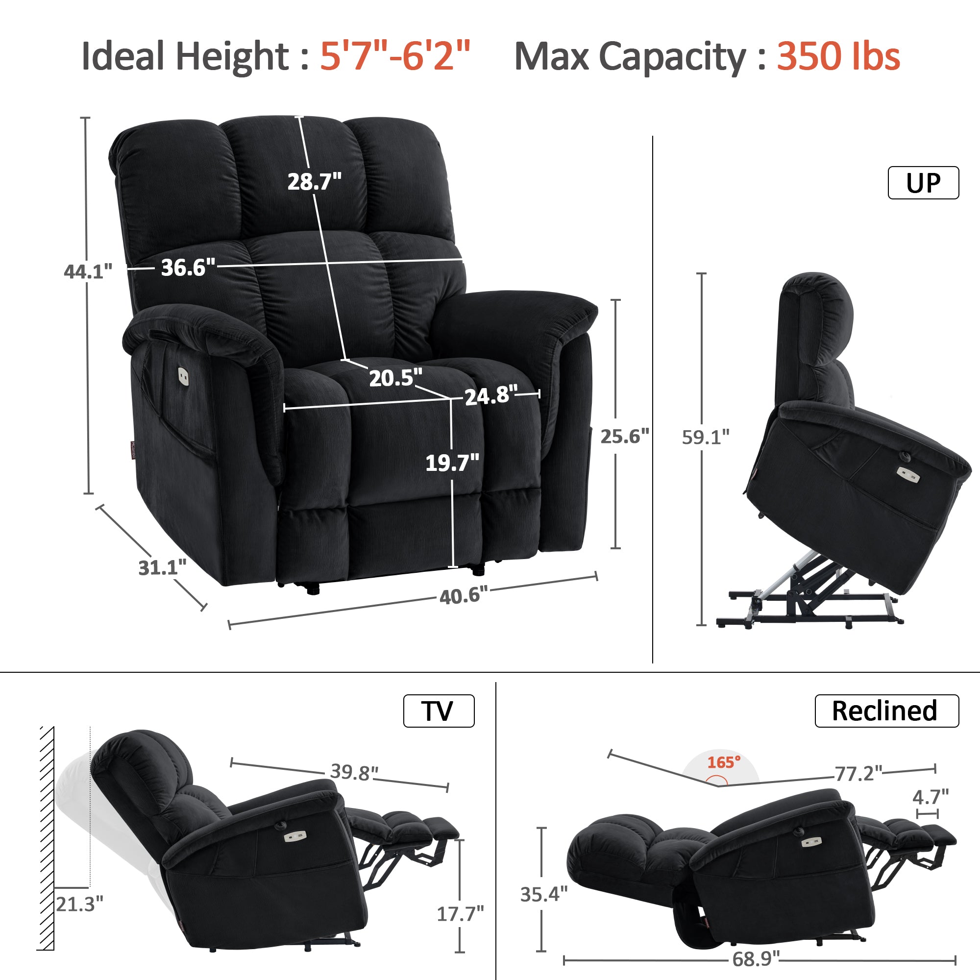Dual Motor Power Lift Recliner Chair for Elderly, Massage and Lumbar&seat Heating, Fabric R7166