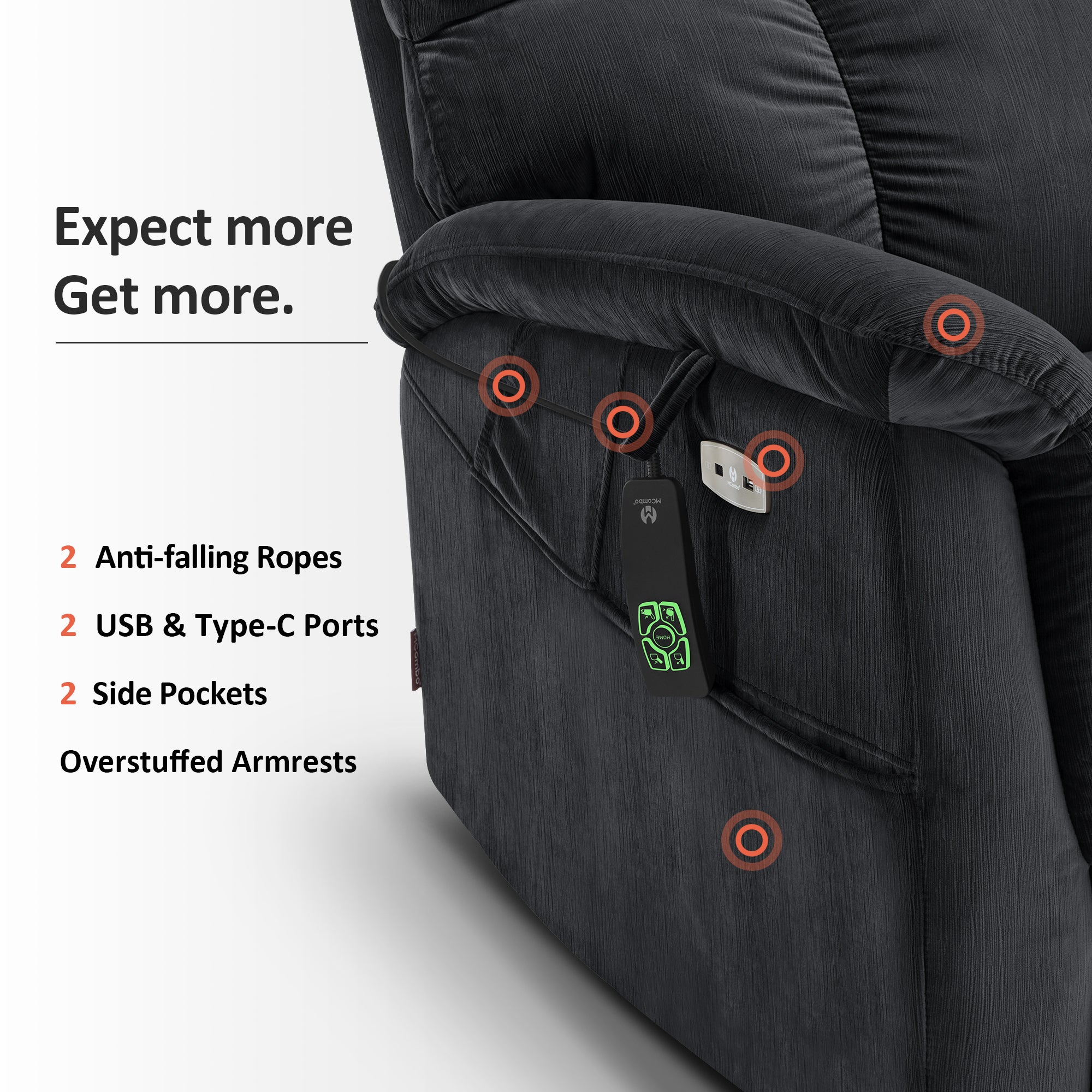 Dual Motor Power Lift Recliner Chair for Elderly, Massage and Lumbar&seat Heating, Fabric R7166