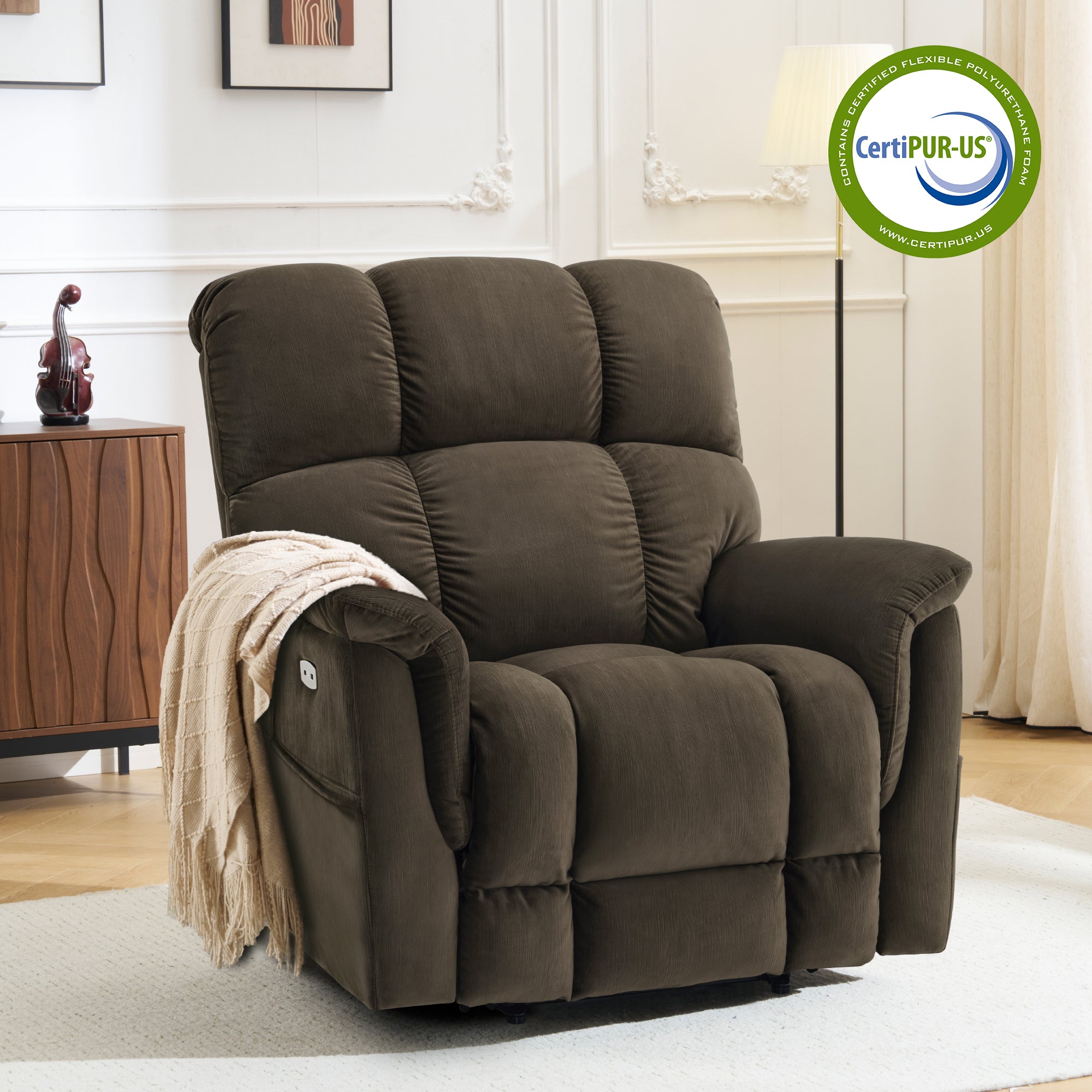 Power Lift Recliner Chair for Elderly, Dual Motor, Massage and Heat, Fabric R7166