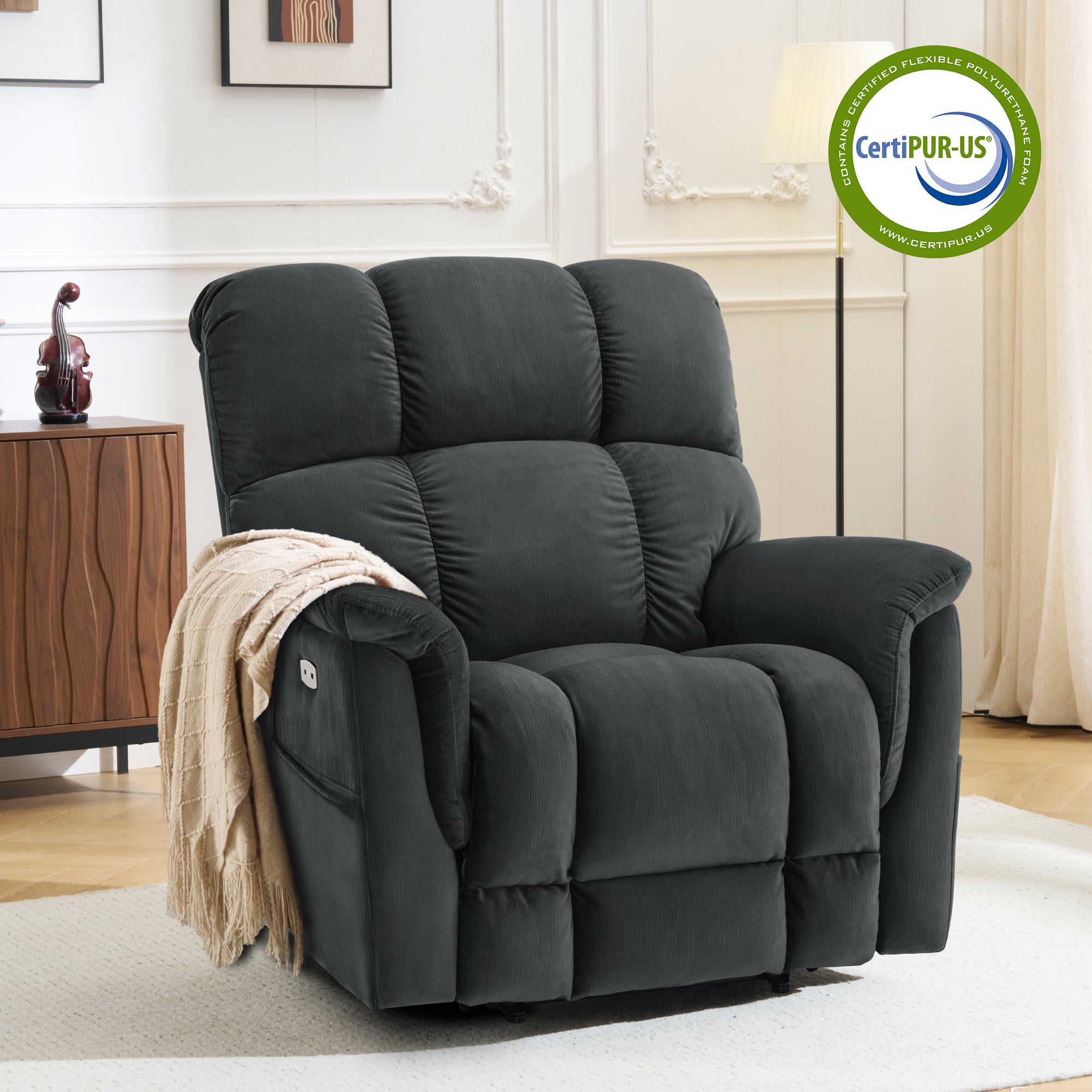 Dual Motor Power Lift Recliner Chair for Elderly, Massage and Lumbar&seat Heating, Fabric R7166