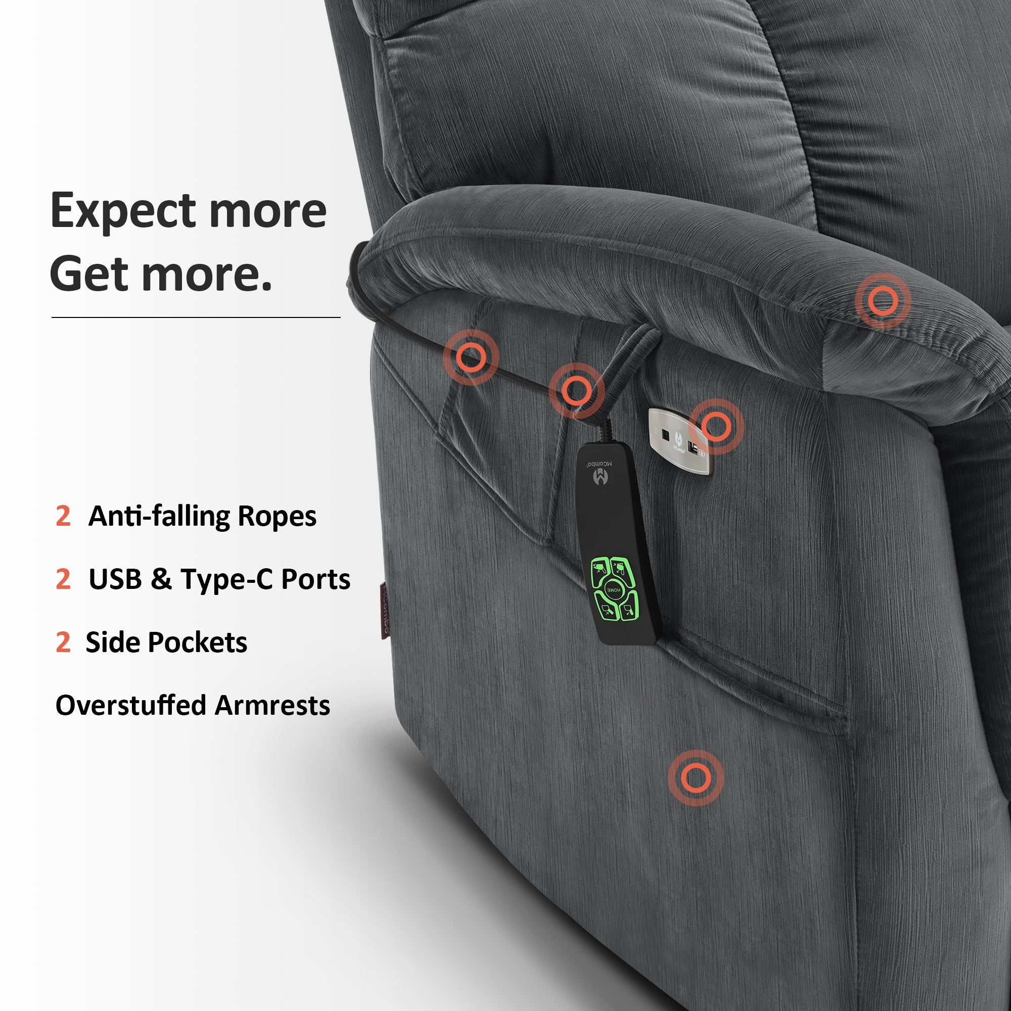 Dual Motor Power Lift Recliner Chair for Elderly, Massage and Lumbar&seat Heating, Fabric R7166