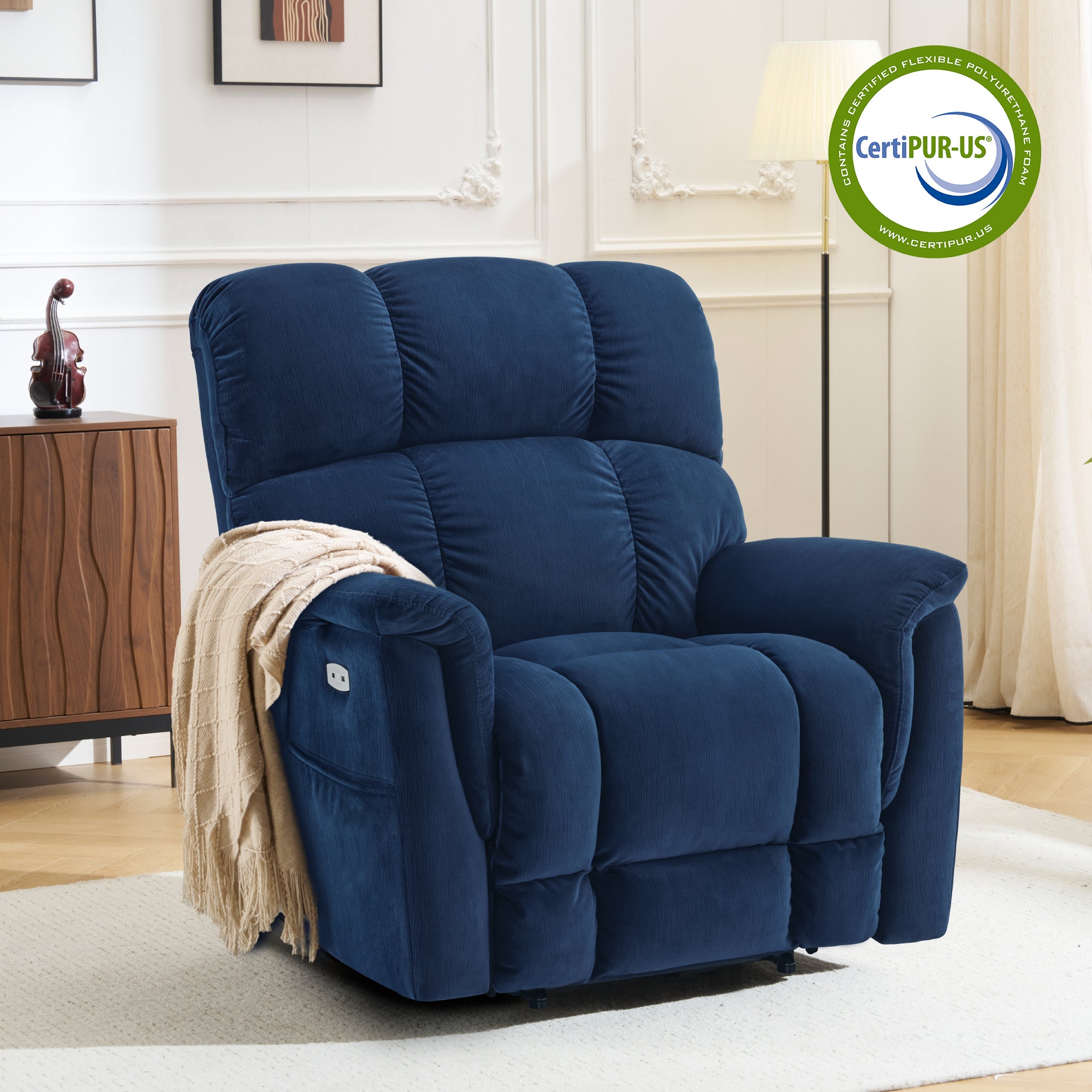 Power Lift Recliner Chair for Elderly, Dual Motor, Massage and Heat, Fabric R7166