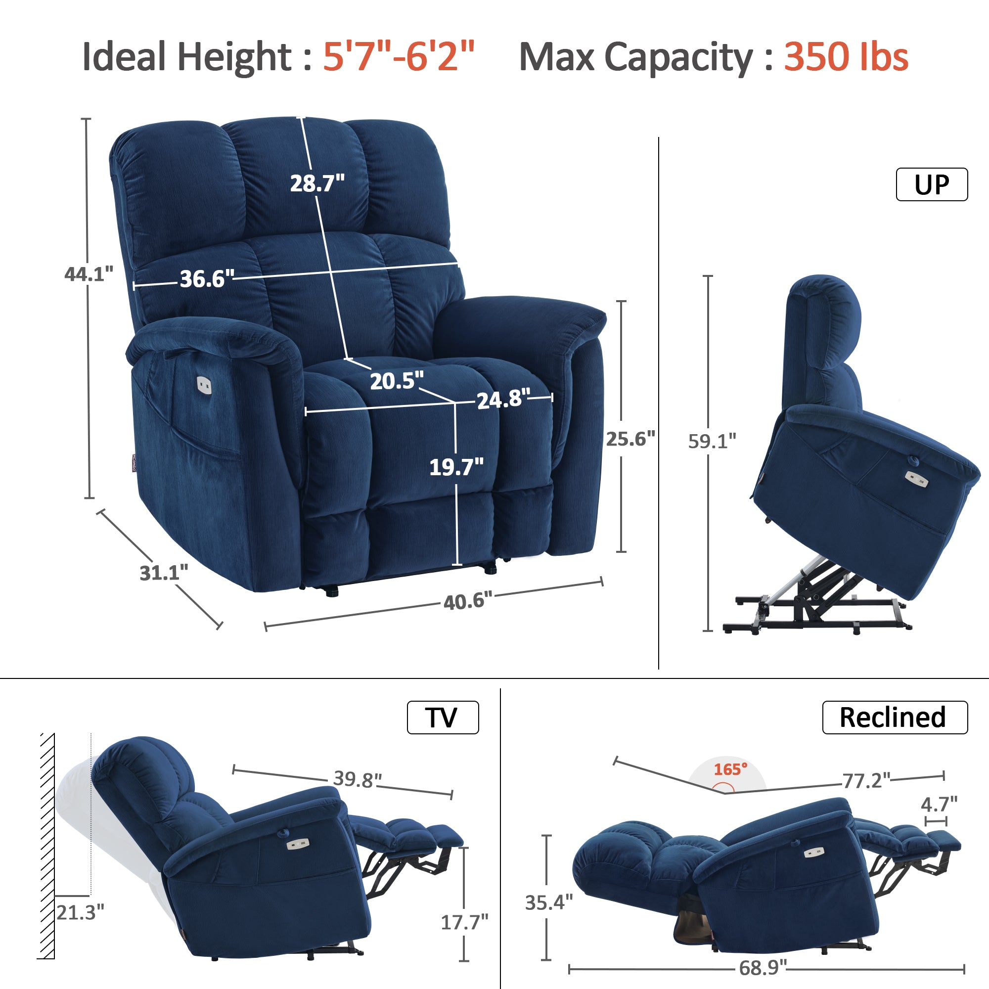 Power Lift Recliner Chair for Elderly, Dual Motor, Massage and Heat, Fabric R7166