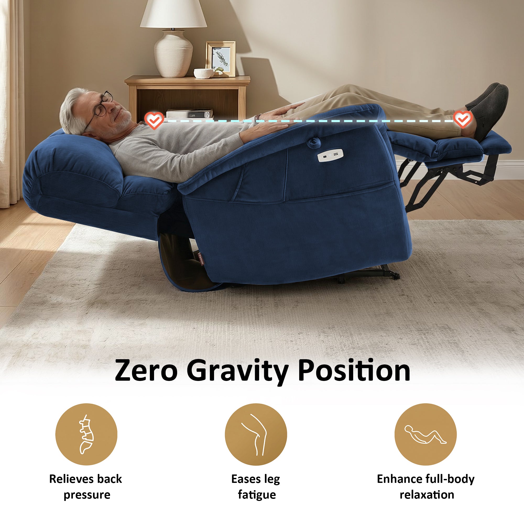 Dual Motor Power Lift Recliner Chair, Massage and Lumbar&seat Heating, Fabric R7166