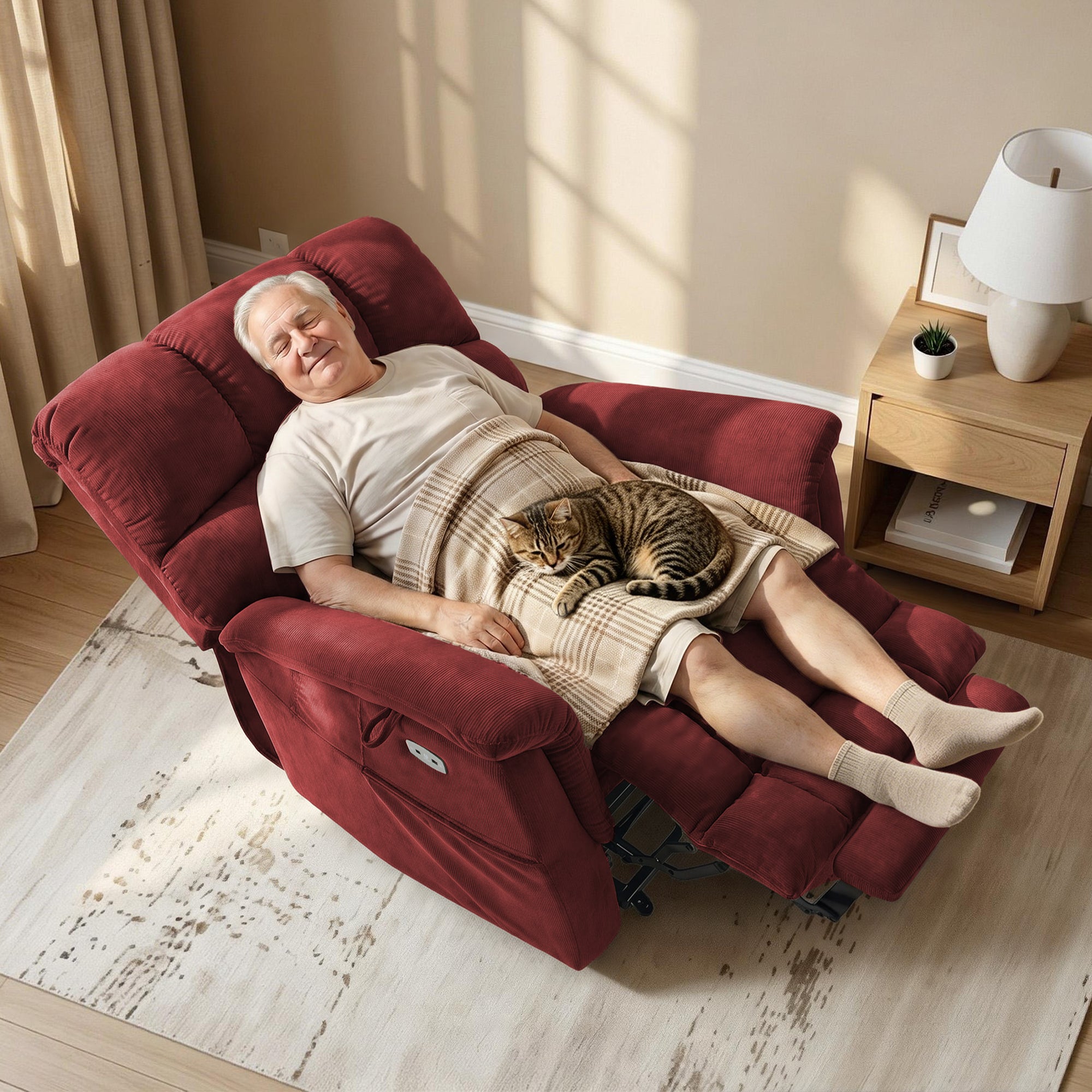 Dual Motor Power Lift Recliner Chair, Massage and Lumbar&seat Heating, Fabric R7166