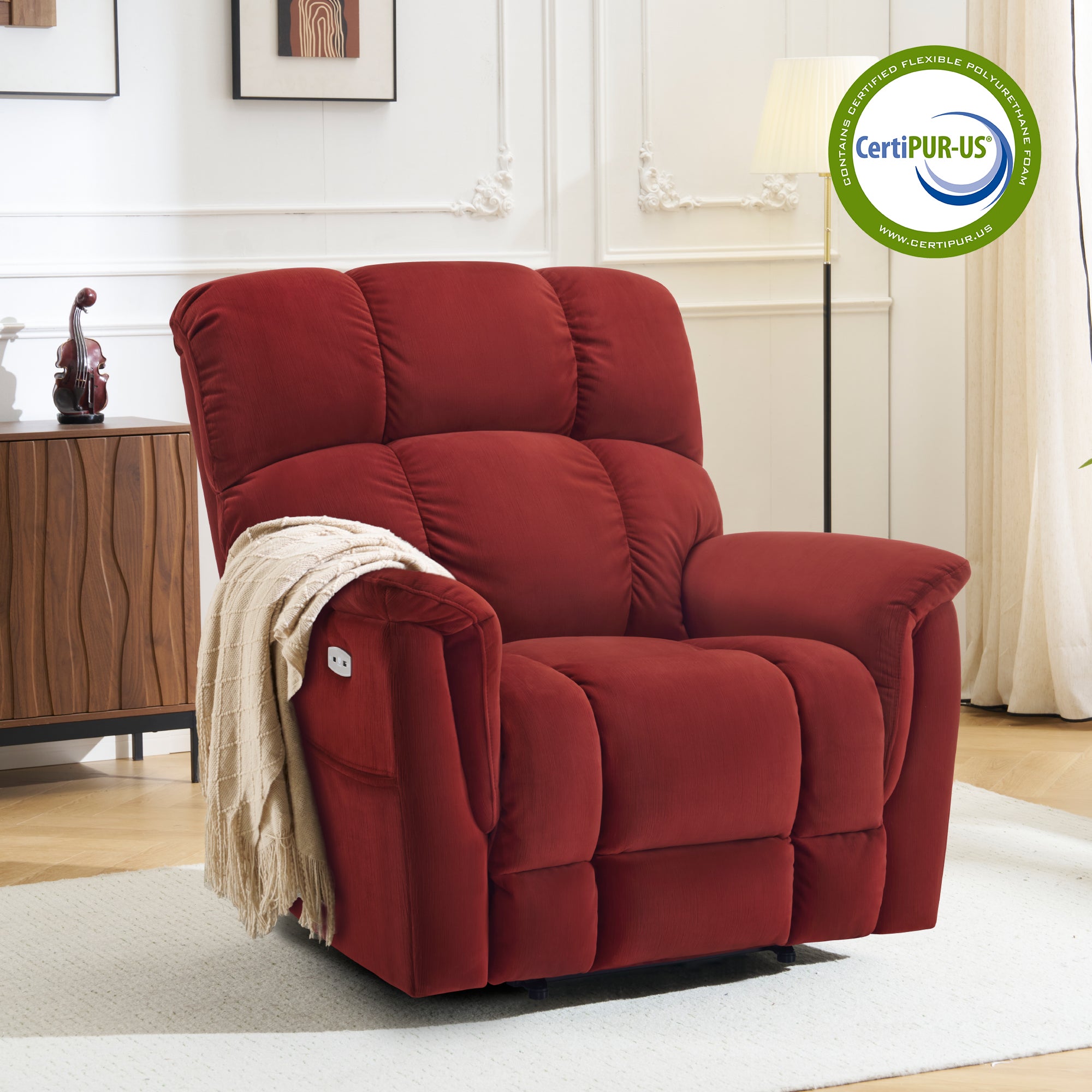 Power Lift Recliner Chair for Elderly, Dual Motor, Massage and Heat, Fabric R7166
