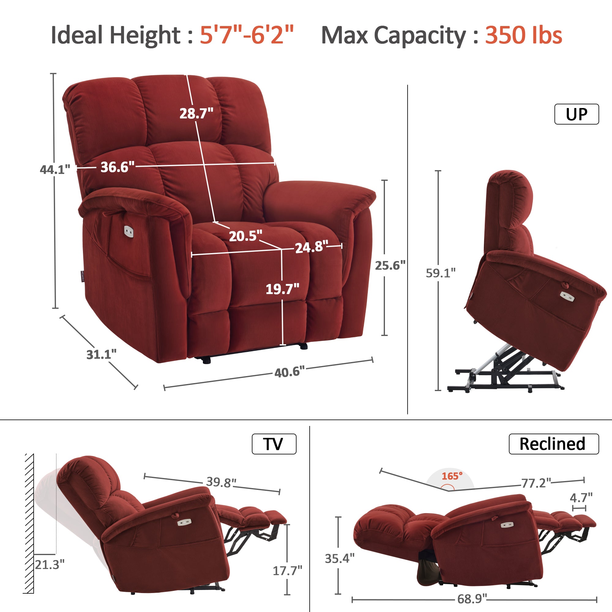 Dual Motor Power Lift Recliner Chair for Elderly, Massage and Lumbar&seat Heating, Fabric R7166