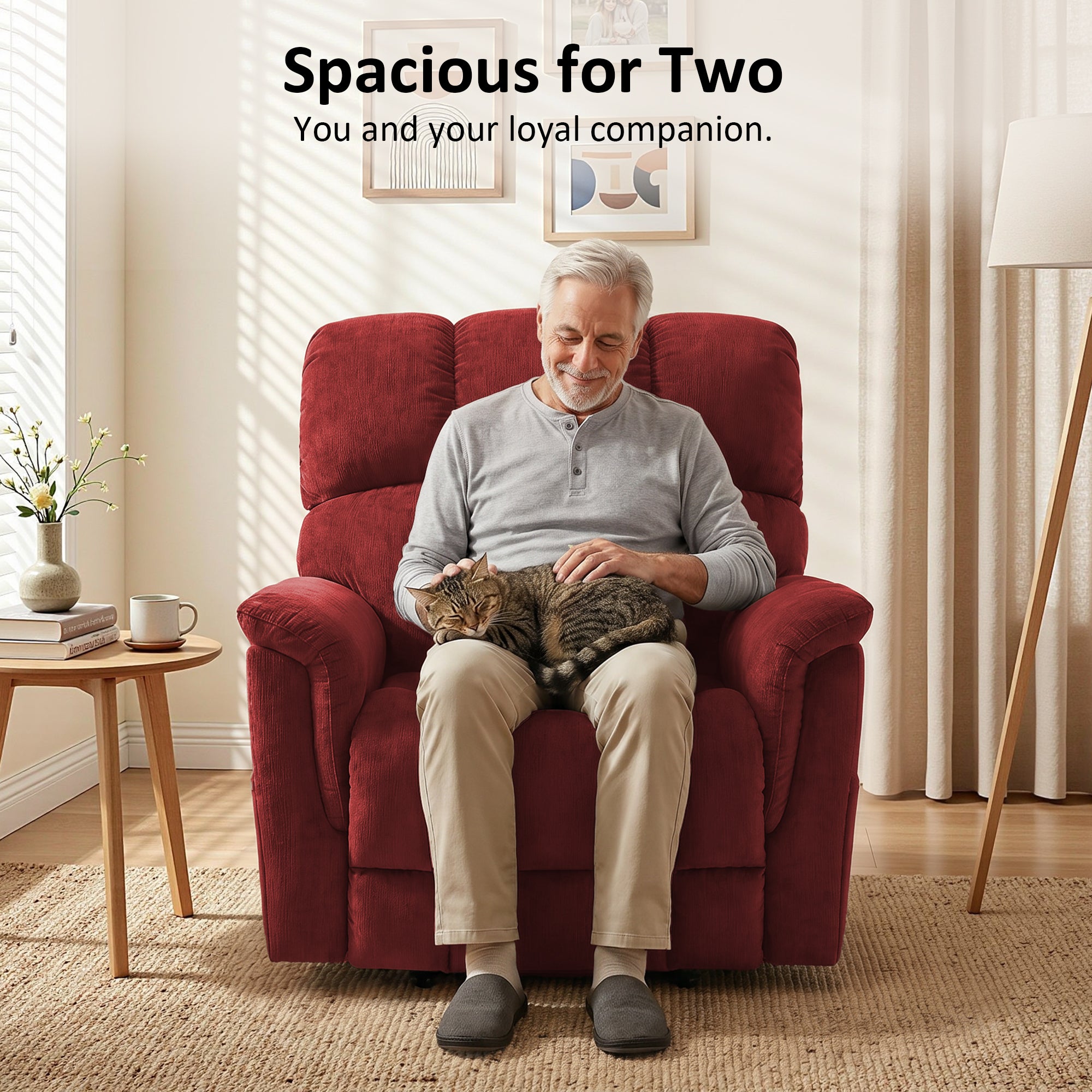 Dual Motor Power Lift Recliner Chair, Massage and Lumbar&seat Heating, Fabric R7166