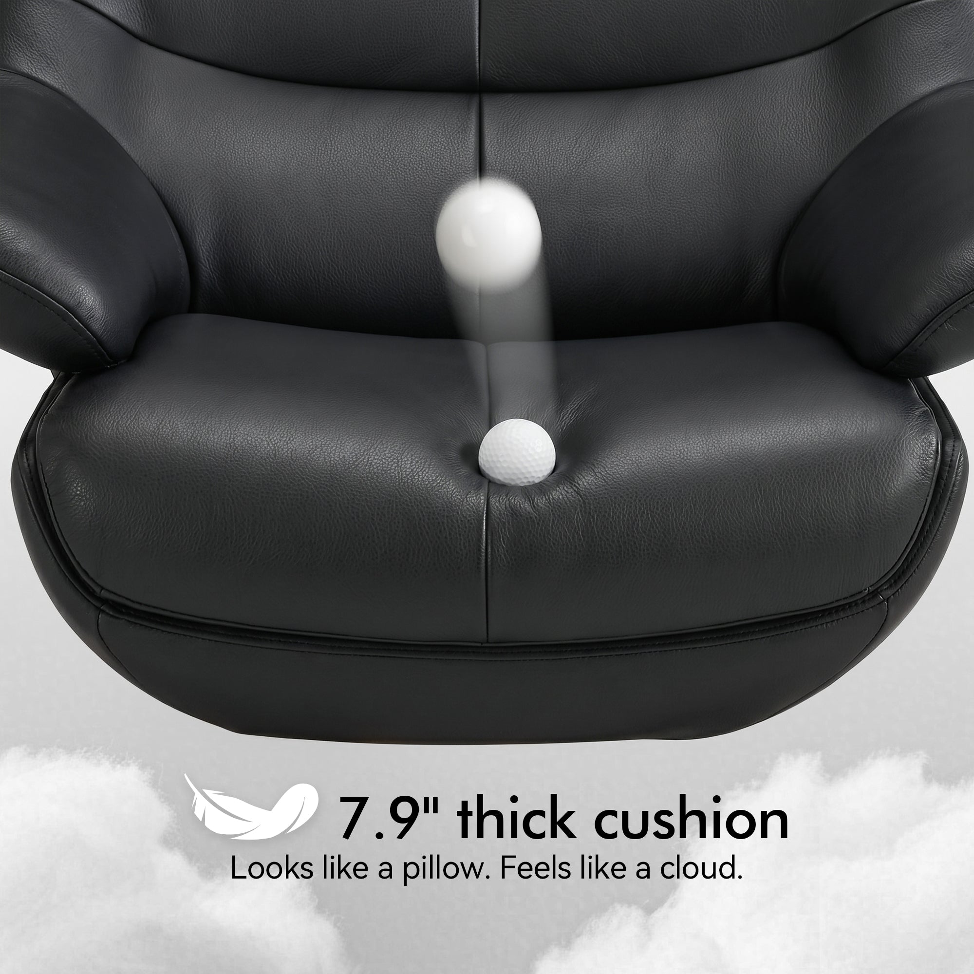 Genuine Leather Recliner Chair with Ottoman, 360°Swivel Recliner with Adjustable Backrest, Accent Chair for Living Room A7100