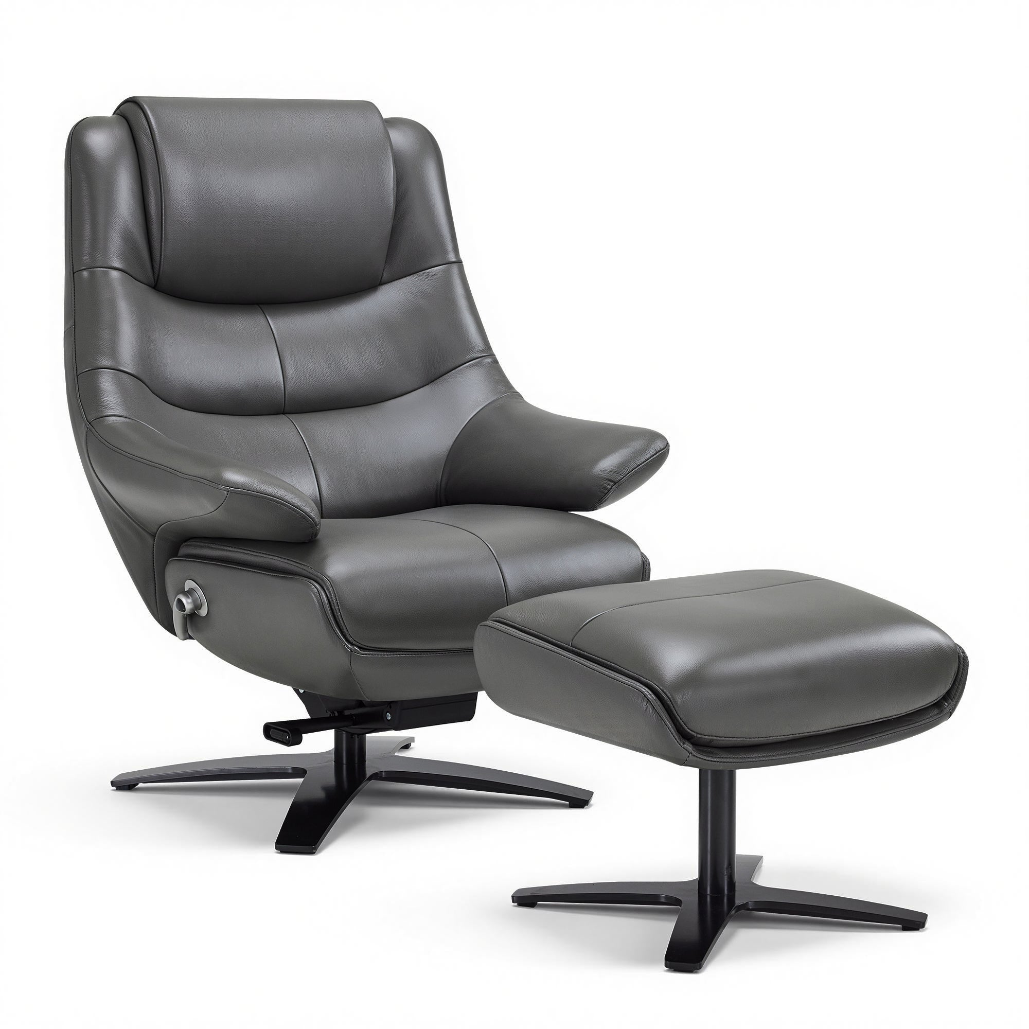 Genuine Leather Recliner Chair with Ottoman, 360°Swivel Recliner with Adjustable Backrest, Accent Chair for Living Room A7100