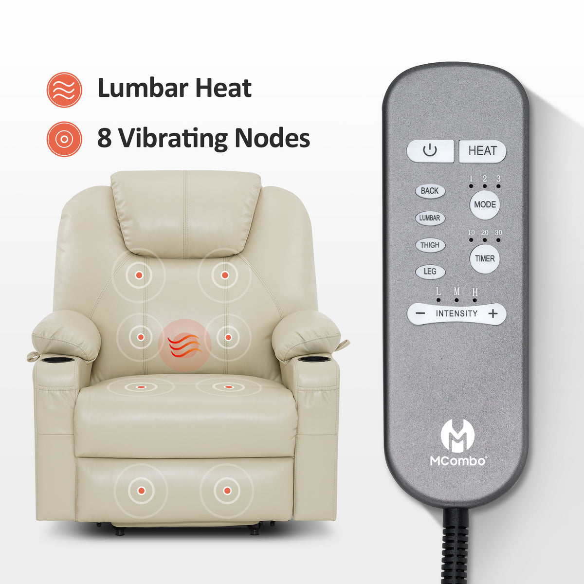Power Lift Recliner Chair for Elderly, Massage and Heat, Faux Leather 7040|7516|7141|R7045|R7510|R7042