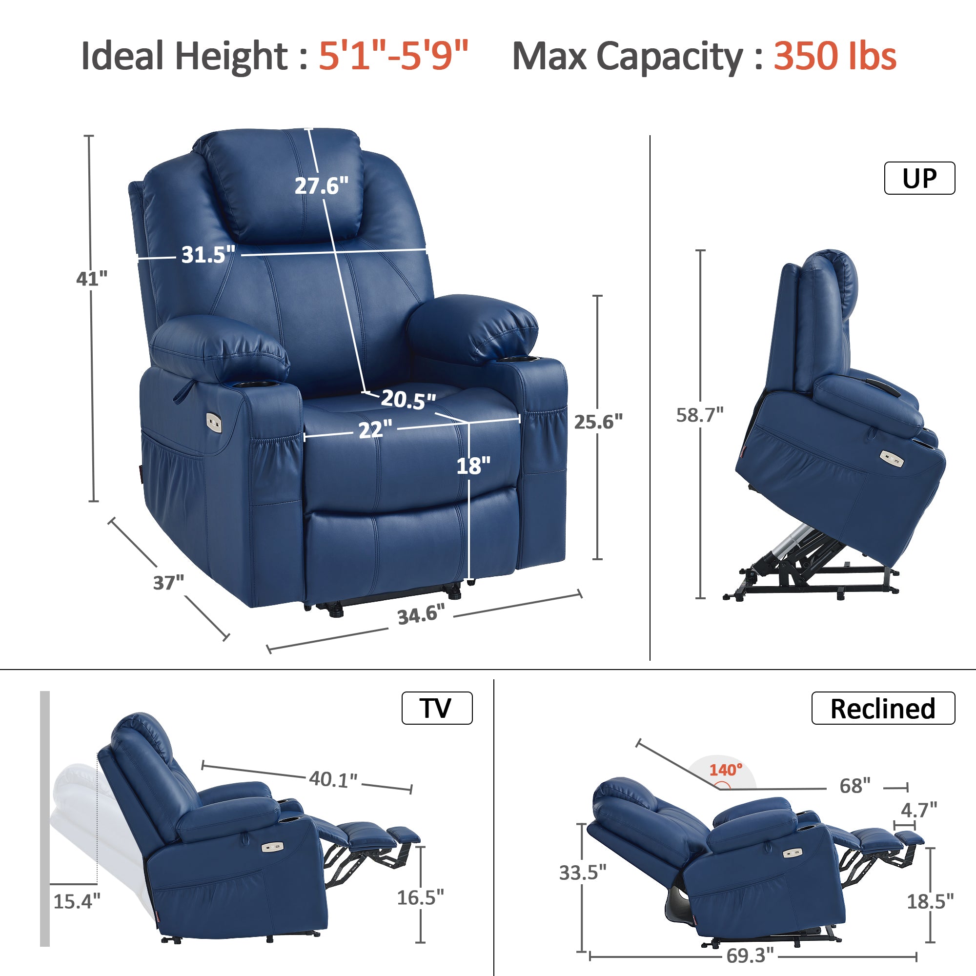 Power Lift Recliner Chair for Elderly, Massage and Heat, Faux Leather 7040|7516|7141|R7045|R7510