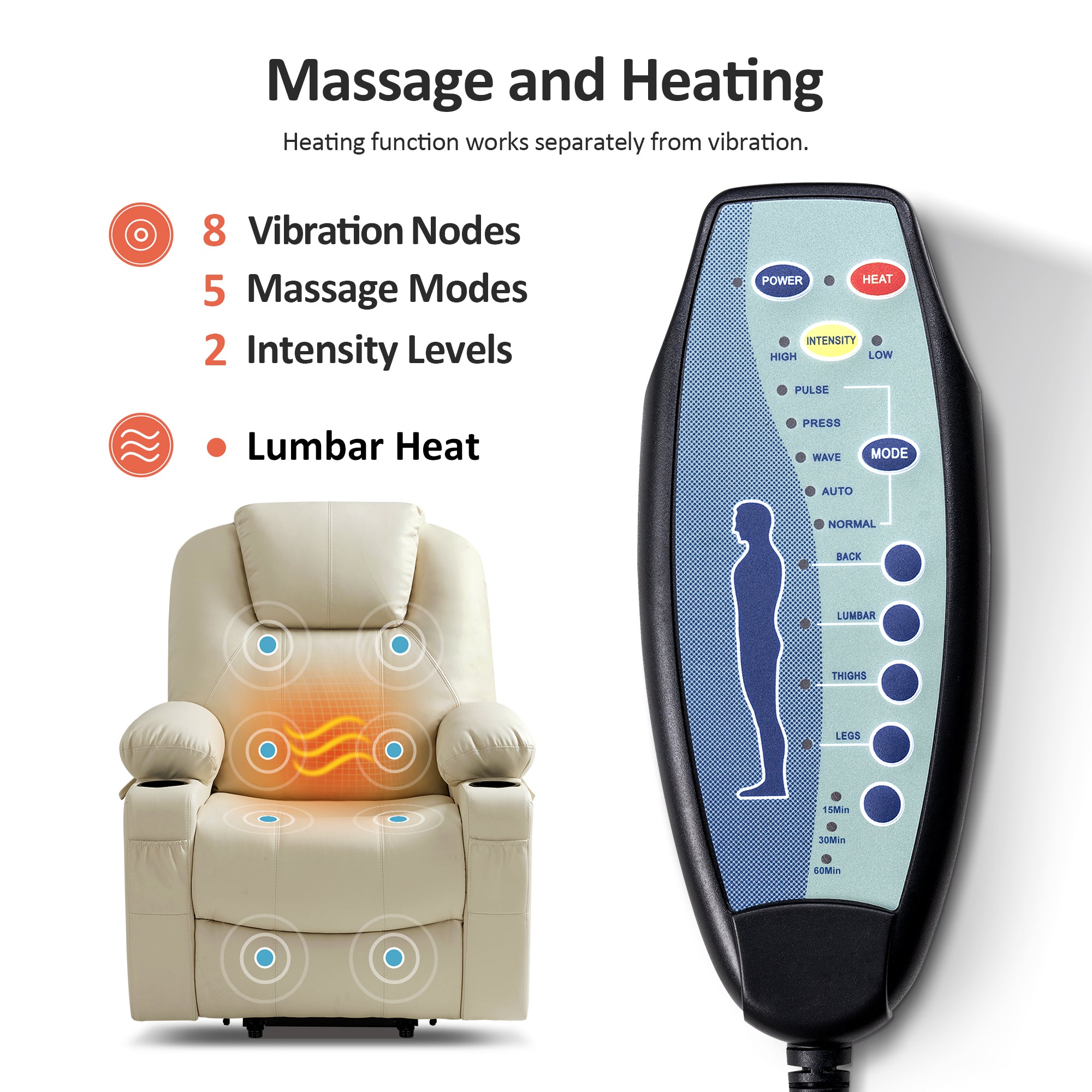 Power Lift Recliner Chair for Elderly, Massage and Heat, Faux Leather 7040|7516|7141|R7045|R7510