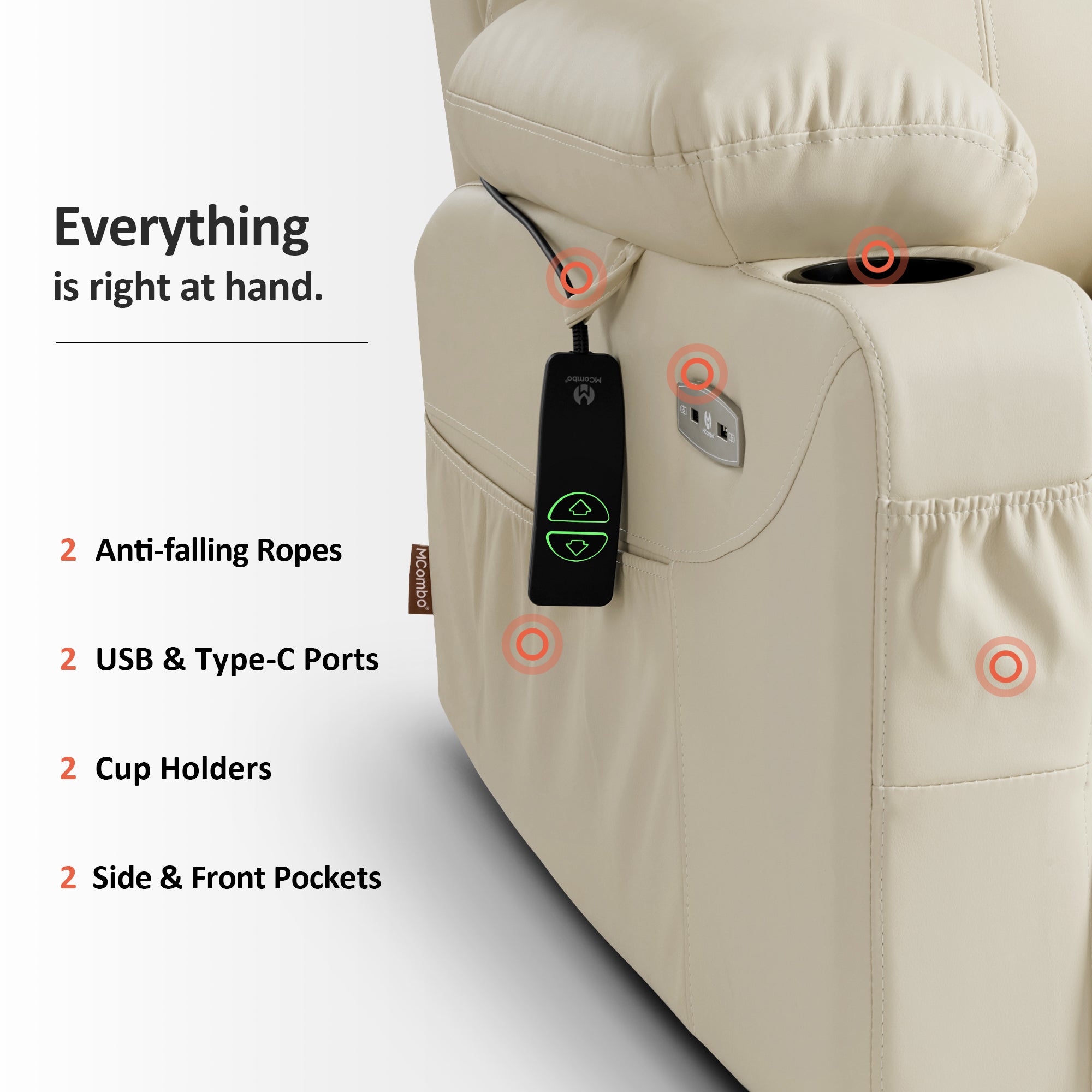 Power Lift Recliner Chair for Elderly, Massage and Heat, Faux Leather 7040|7516|7141|R7045|R7510