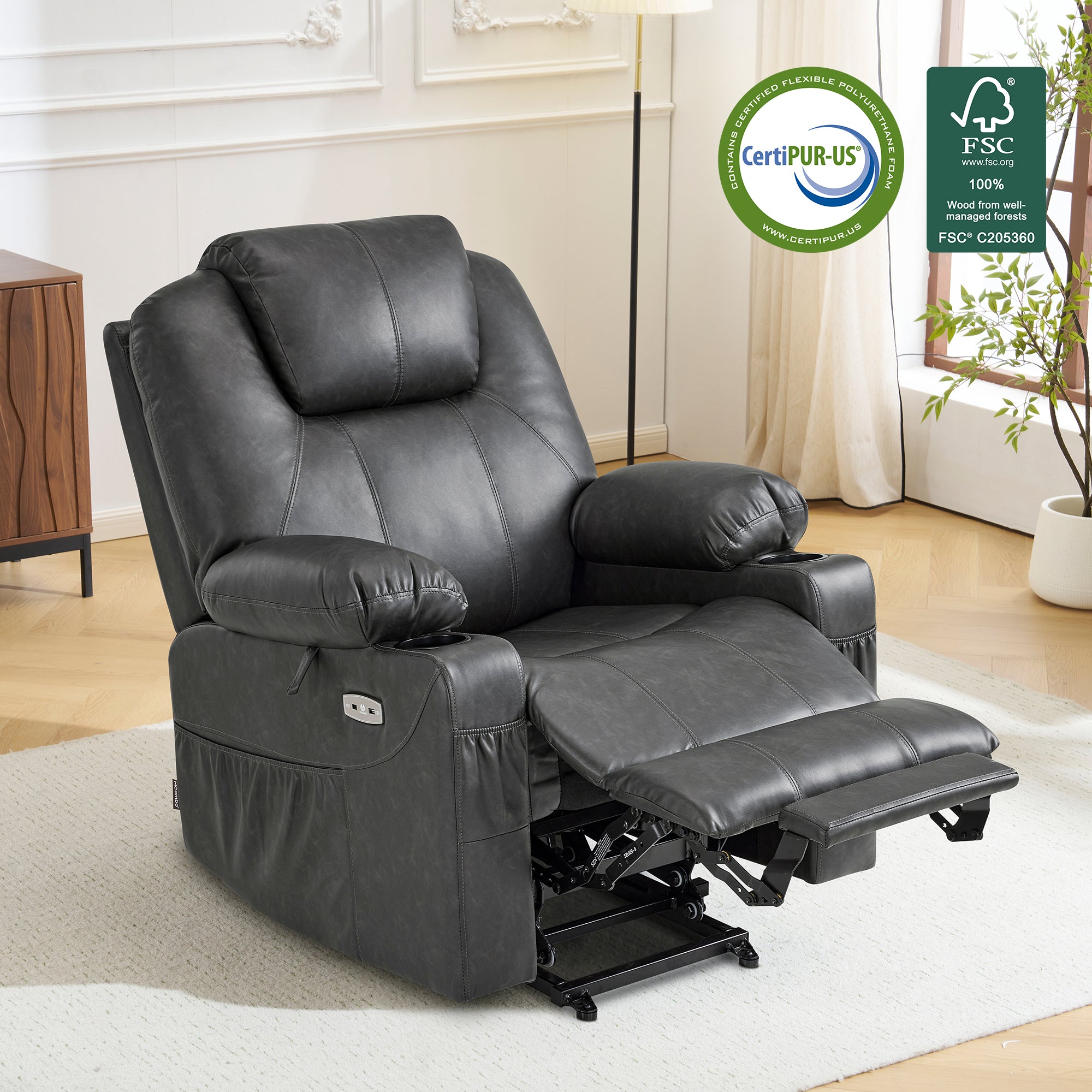 Power Lift Recliner Chair for Elderly, Massage and Heat, Faux Leather 7040|7516|7141|R7045|R7510