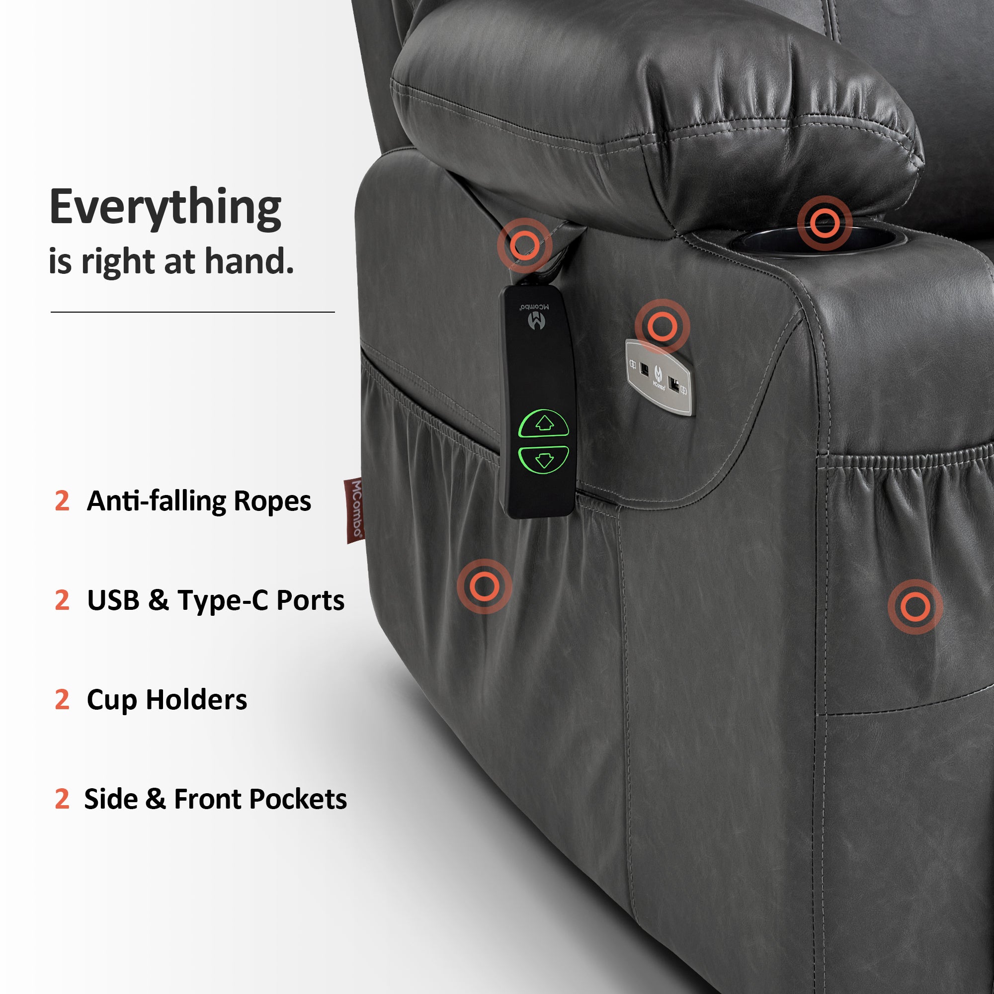 Power Lift Recliner Chair for Elderly, Massage and Heat, Faux Leather 7040|7516|7141|R7045|R7510